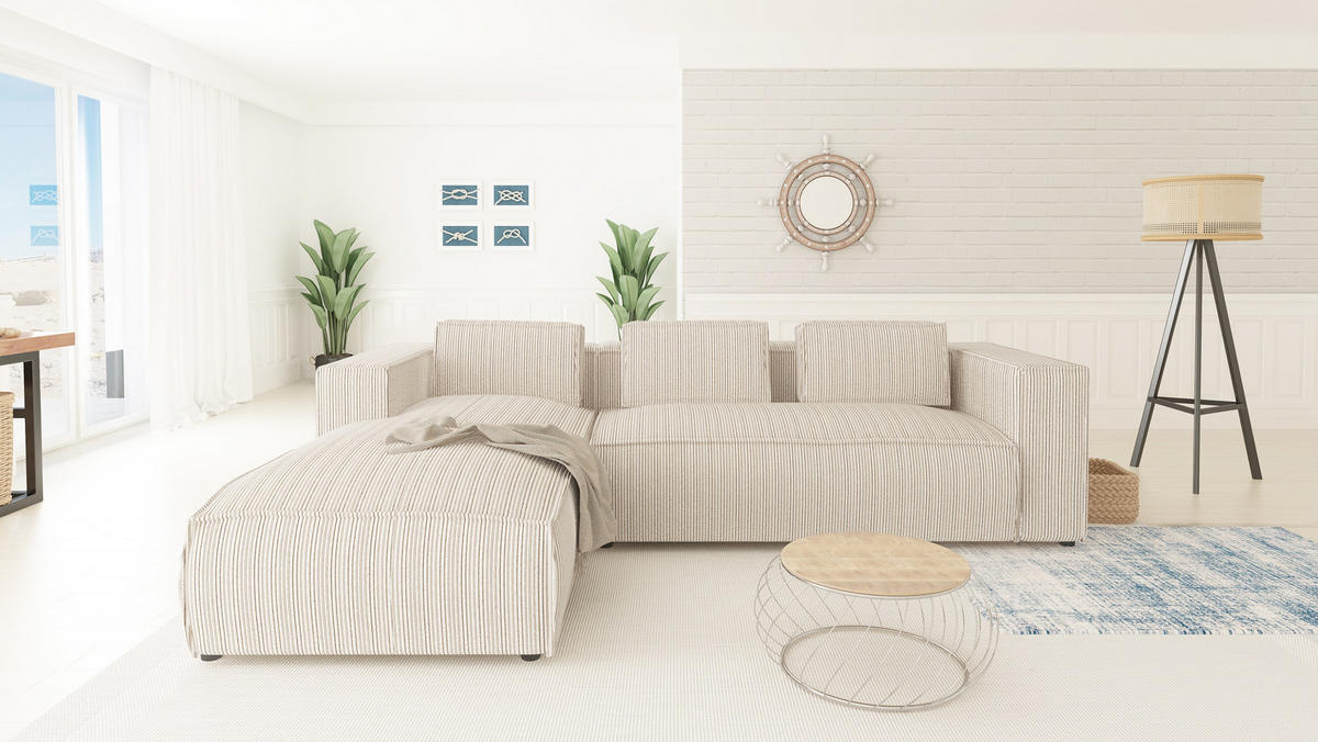 ECKSOFA Nova Beige Cord - Beige/Schwarz, Holz/Kunststoff (262/176cm) - S-Style Möbel