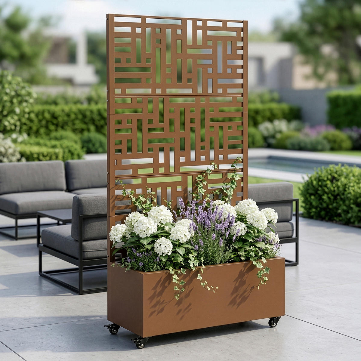 BLUMENKASTEN mit Trennwand Bernalda - Braun, Metall (120/186/40cm) - casa.pro