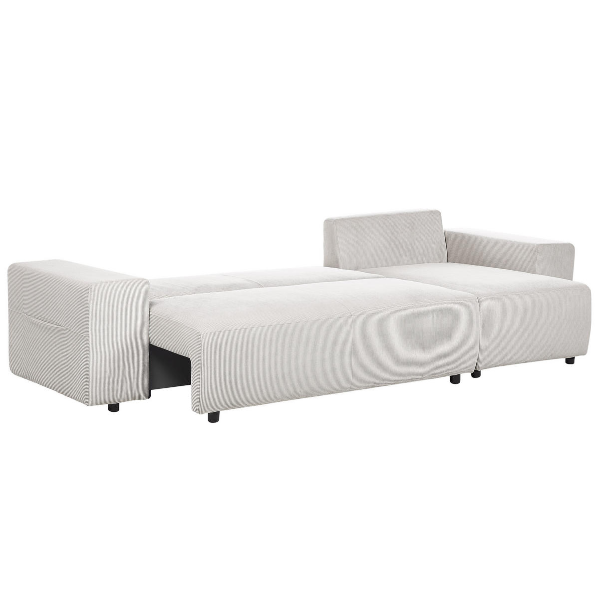 3-SITZER-ECKSOFA Cord hellbeige rechtsseitig mit Schlaffunktion Stauraum Luspa - Beige/Schwarz, Textil (294/130cm) - Beliani