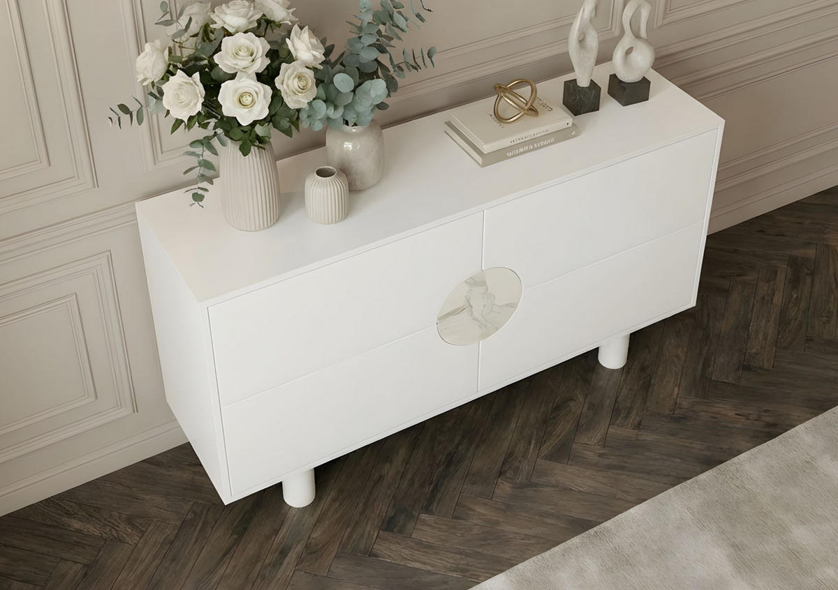 SIDEBOARD Zoe, Mit Marmor, 140 cm, Weiß - Weiß, Holz/Holzwerkstoff (140/90/40cm) - Dancan