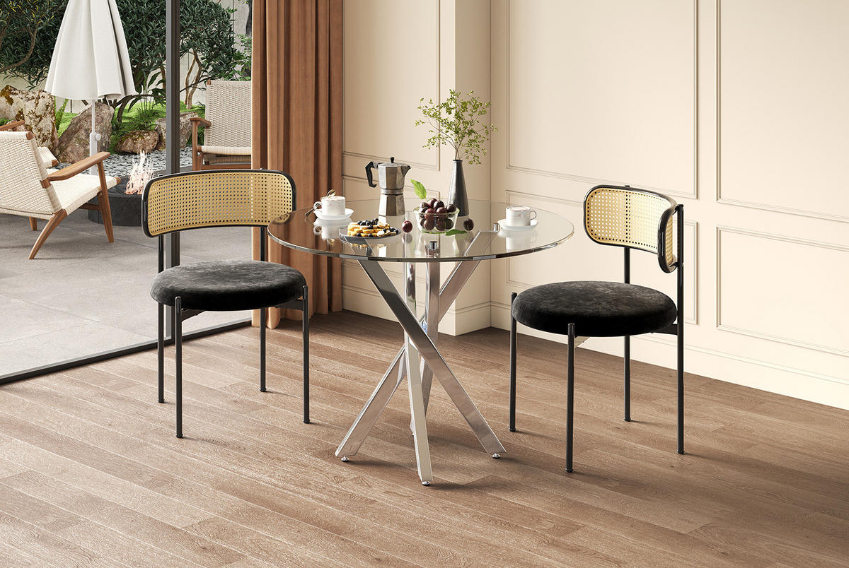 JÍDELNÍ stůl 80/80/75 cm s deskou z tvrzeného skla a křížovou kovovou podnoží, Stříbrná - stříbrná, sklo (80/80/75cm) - Redom