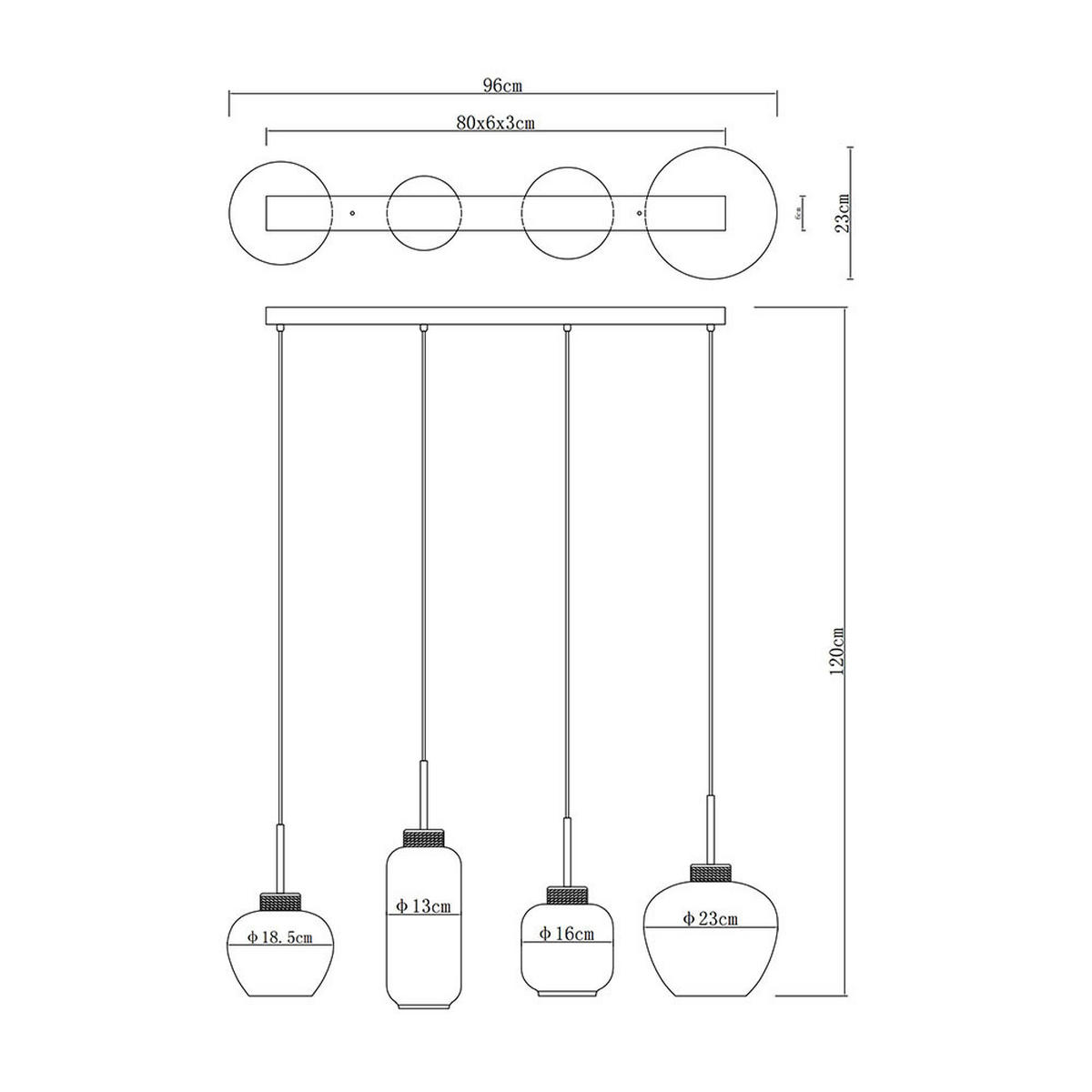 PENDELLEUCHTE Metall Schwarz-matt Rauchglas 4-Flammig - Schwarz, Glas/Metall (96/23/120cm) - Globo Lighting