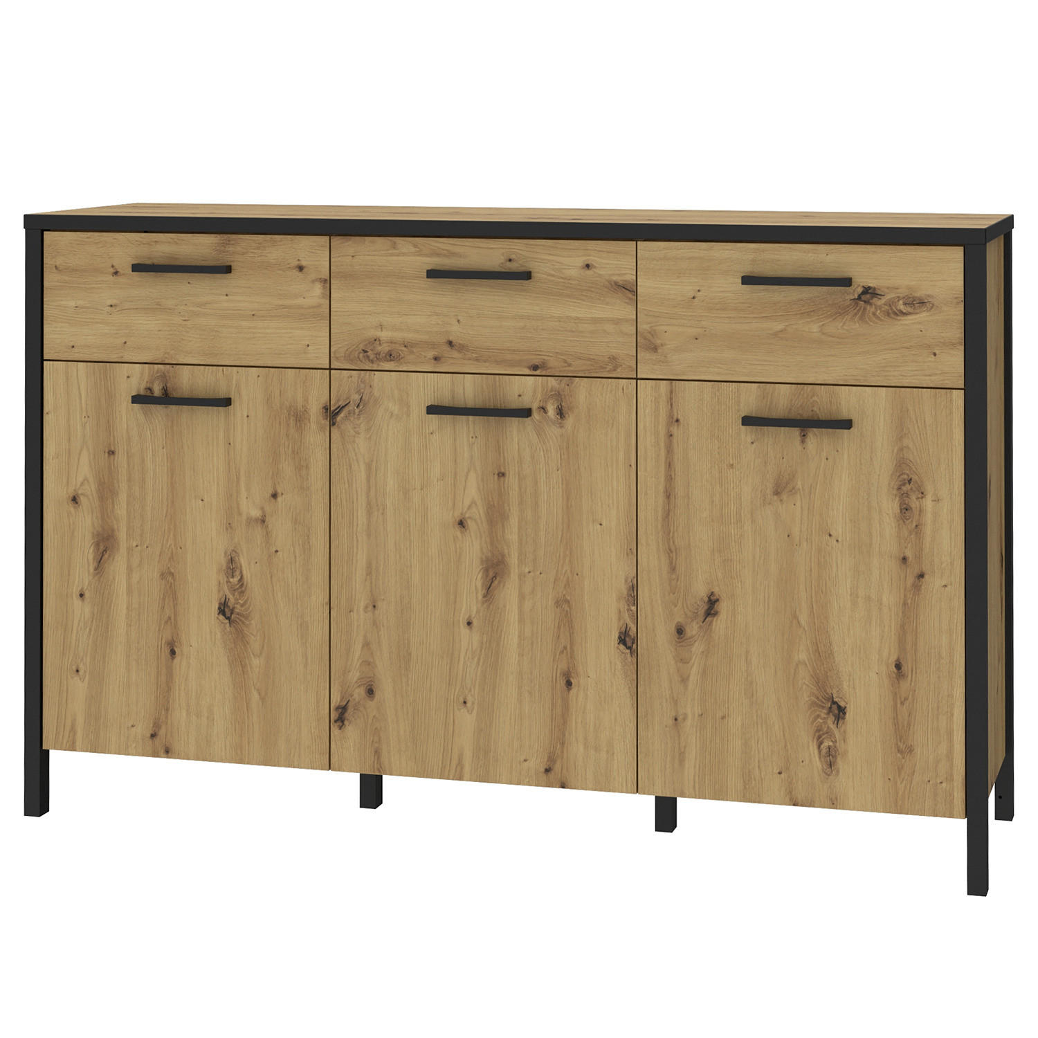 KOMMODE - Eiche Artisan Dekor / Schwarz - Schwarz/Braun, Holzwerkstoff/Kunststoff (140/90/40cm) - home24