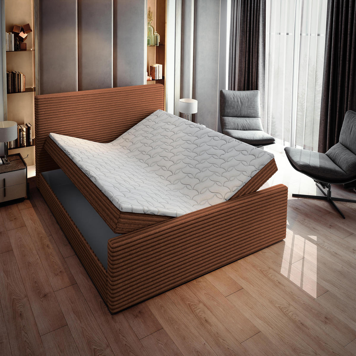 BOXBETT BRENTO 180x200 cm mit Matratze und Topper - Kupferfarben - Kupferfarben, Holz (180/200cm) - MASSENO