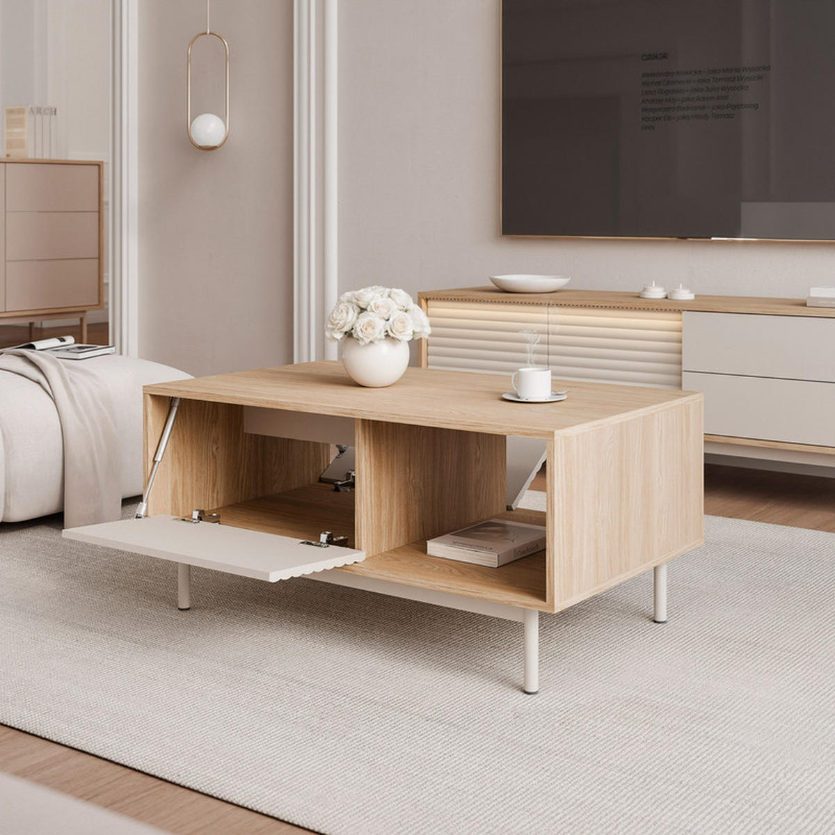 COUCHTISCH LUSSO 100/60/47 cm Rechteckig, Eiche/Kaschmir - Eichefarben, Holzwerkstoff/Metall (60/100/47cm) - Idohome