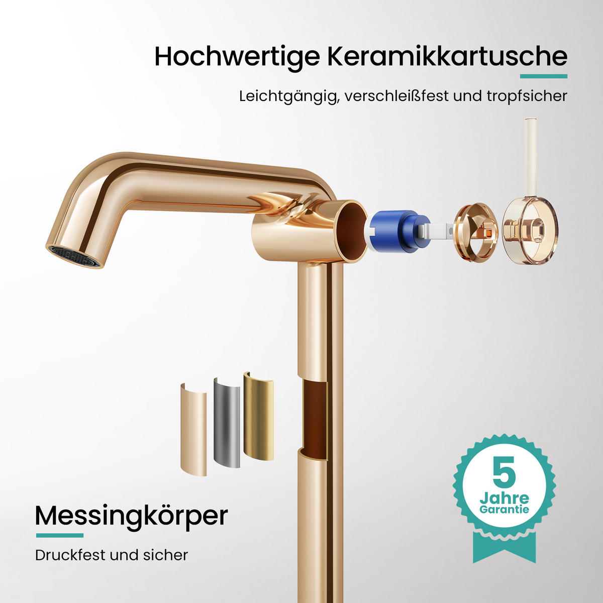 WASCHTISCHARMATUR Wasserzulaufrohr aus Edelstahl Rosengold 26cm - Roségold, Metall (22/7.6/33.2cm) - EMKE