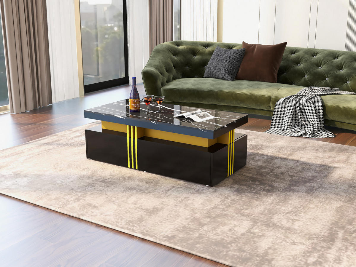 COUCHTISCH DE-104 Modern Marmoriert Schwarz - Schwarz, Holzwerkstoff (50/100/40cm) - ComfortXL