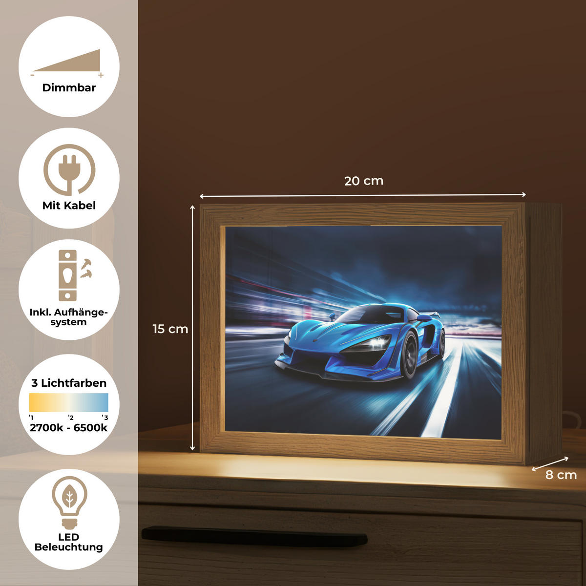 NACHTTISCHLAMPE Auto - Blau - Jungen - Kind 20x15 cm - Blau, Holzwerkstoff (8/20/15cm)