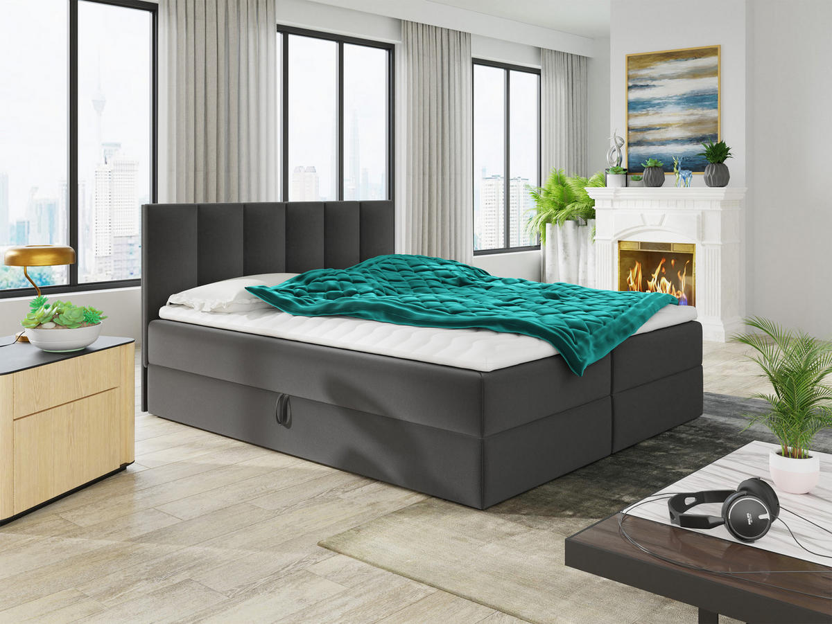 BOXBETT Star - 160x200 - dunkelgrau (Kronos 22, Velvet) - Dunkelgrau/Schwarz, Holz/Holzwerkstoff (160/200cm) - Sofnet