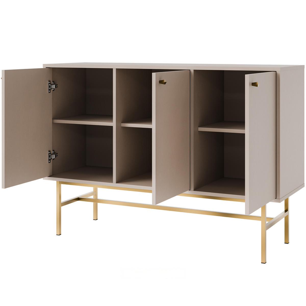 KOMMODE FLOREN, Creme/Gold - Creme, Holzwerkstoff/Metall (124.5/86.4/40.8cm) - KONSIMO®