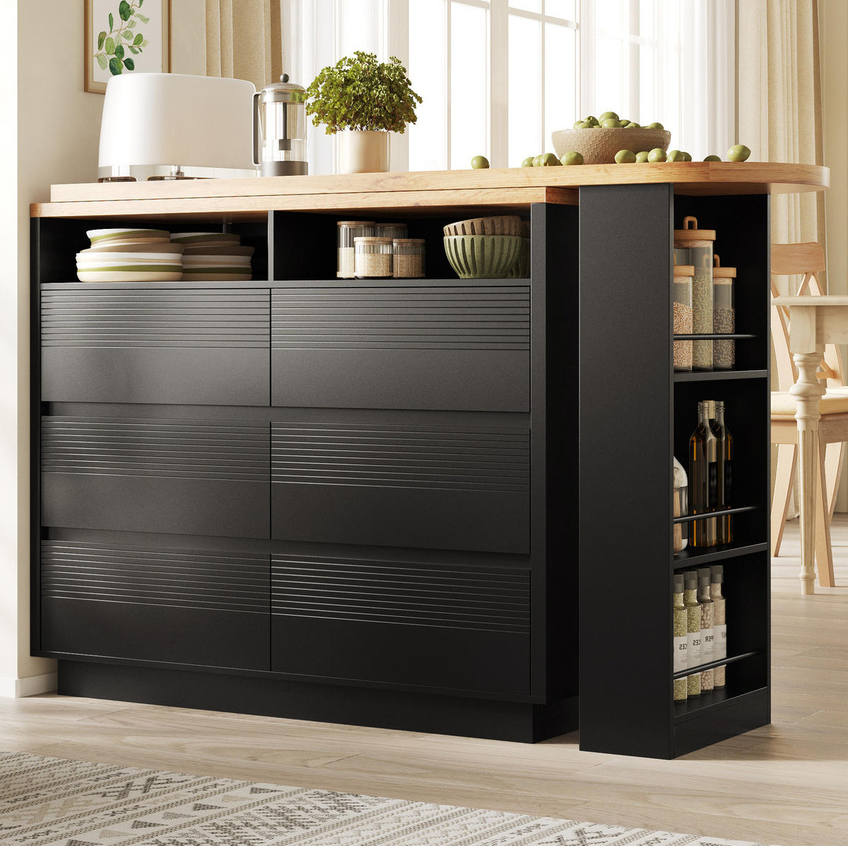 BARTISCH ausziehbar 137-215 x 39 x 102,3 cm MDF Schwarz mit 6 Schubladen - Schwarz, Holzwerkstoff (39/102.3/215cm) - Meubliv