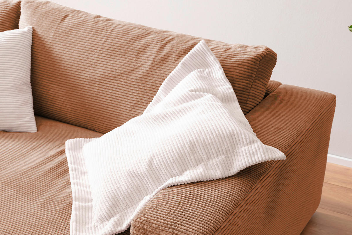 BIG SOFA XL MIT TABLETT SCHWARZ MADELINE Braun Cord - Dunkelbraun/Schwarz, Kunststoff/Textil (290/85/190cm) - KAWOLA