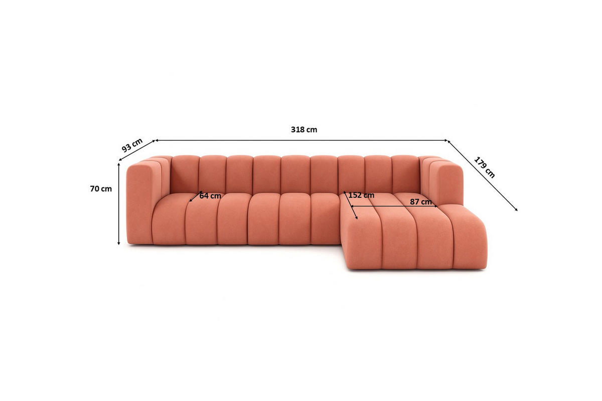 ECKSOFA L-Form GRAND 318 cm, Stoff Salvador, Rosa, Rechts - Rosa, Holz (318/179cm) - Kaiser Möbel