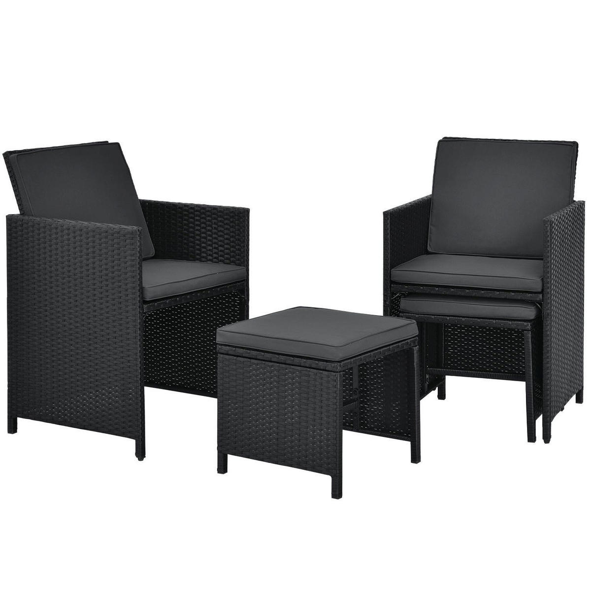 GARTENMÖBELSET Baracoa schwarz 11-tlg. - Schwarz, Kunststoff/Metall - Juskys