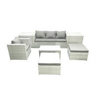 GARTENSET mit 3-SITZER SOFA,COUCHTISCH Polyrattan Hellgrau-Mix 6-Sitzer - Hellgrau/Grau, Glas/Kunststoff - Fimous