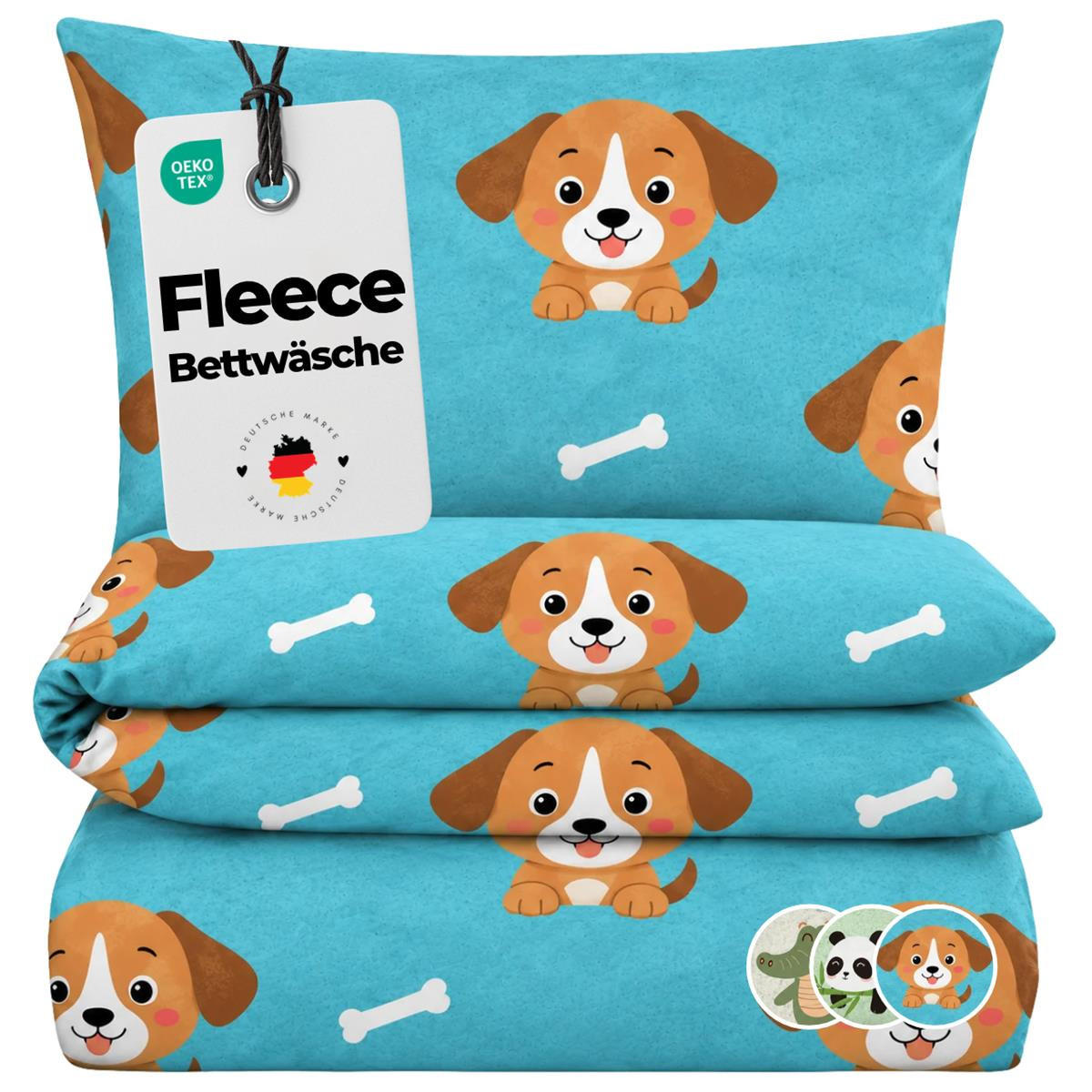 FLEECE-KINDERBETTWÄSCHE 135x200 - Warme Winter Kinder Bettwäsche aus Polyester - Hunde - Türkis, Textil (135/200cm) - Carpe Sonno