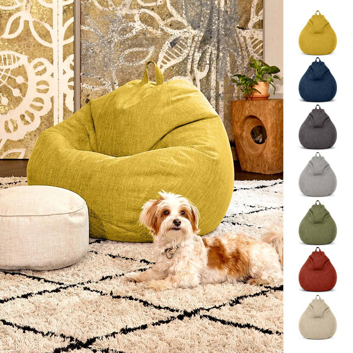 SITZSACK Indoor "Home Linen" - 200 Liter - Gelb, Textil (80/90/50cm) - Green Bean