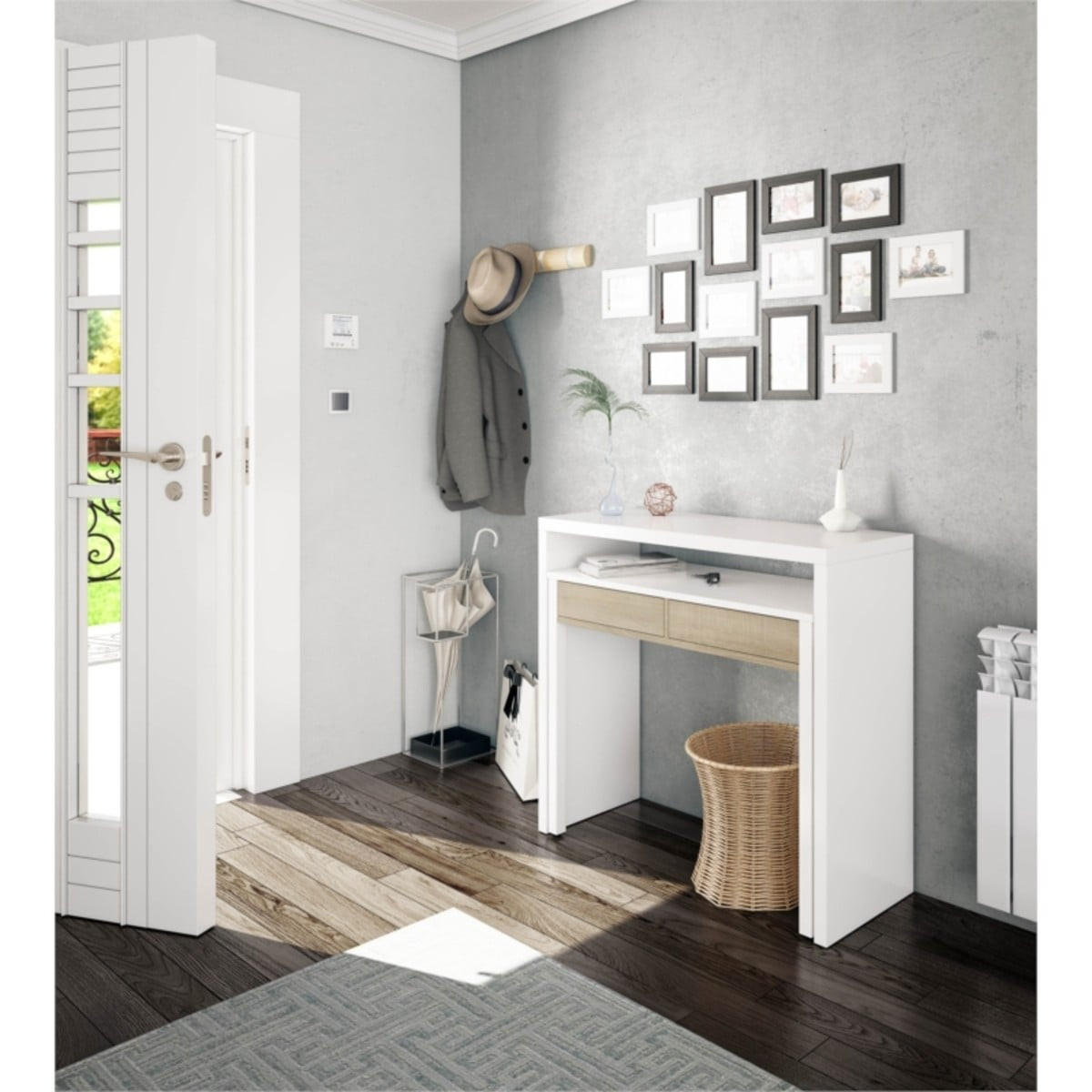 KONSOLENSCHREIBTISCH ausziehbar mit 2 Schubladen - L100 cm Consola - Eichefarben, Holzwerkstoff (36/99/88cm) - Calicosy