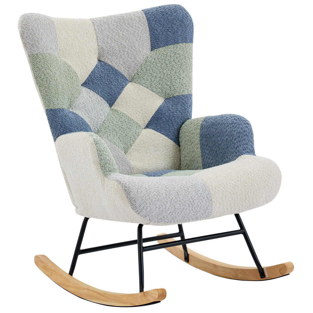 SCHAUKELSTUHL 122/68/91 cm in Beige/Blau mit Fußhocker und Wippfunktion - Multicolor, Textil (68/91/122cm) - Flora Grace