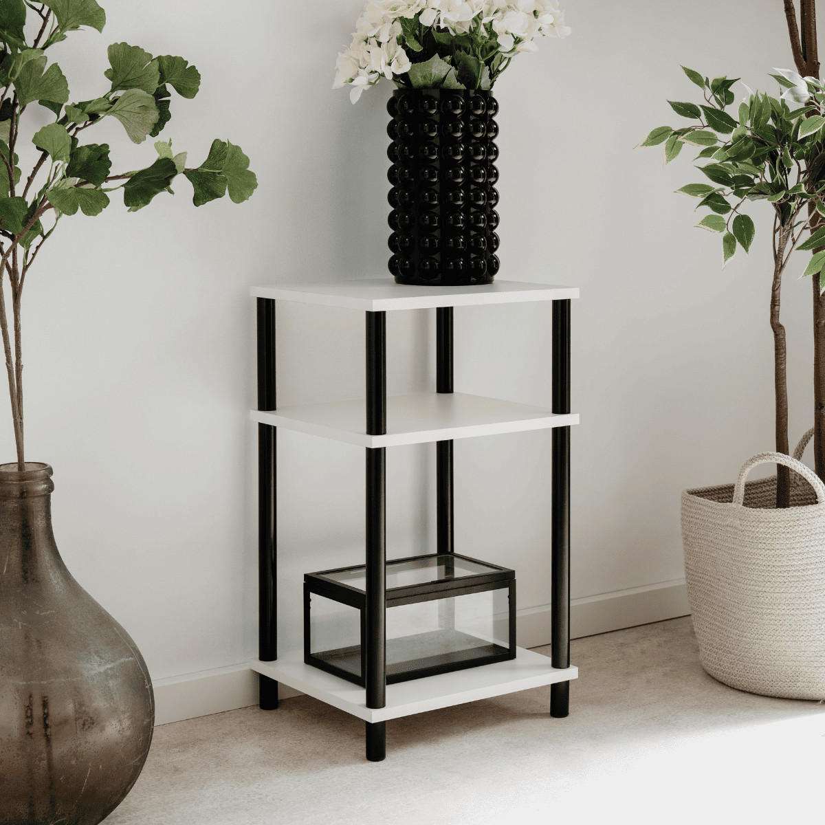 BEISTELLTISCH mit 2 offenen Nischen 30/34/60 cm - Schwarz/Weiß, Holzwerkstoff (35.5/30/60cm) - Calicosy