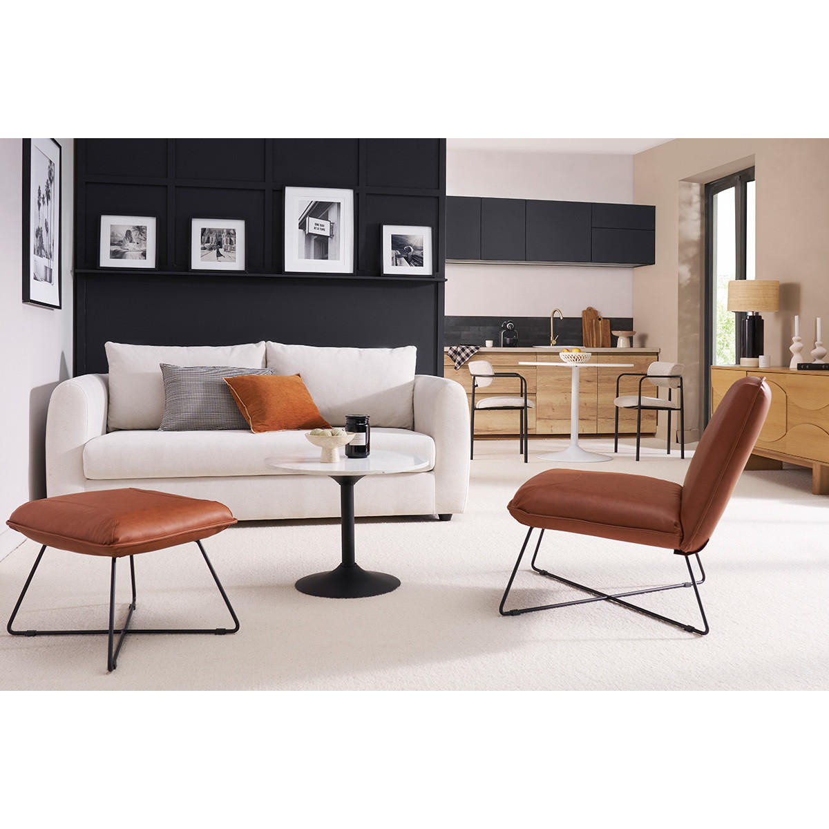 SCHLAFSOFA 3-Sitzer Samt Sand HARLO - Beige, Textil (101/87/199cm) - Miliboo