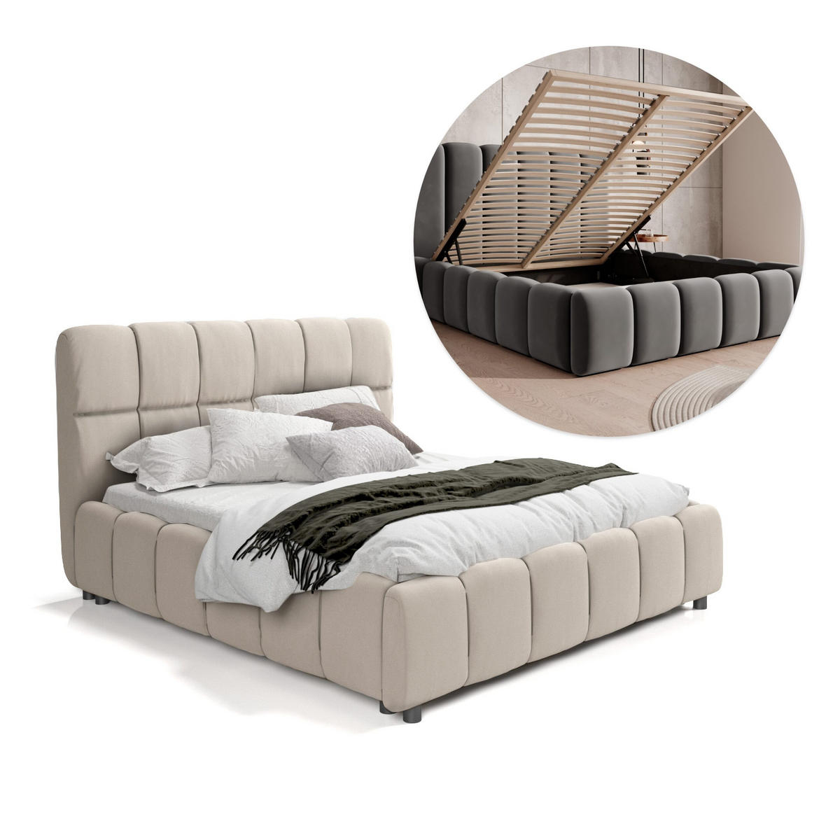 POLSTERBETT Egeris 140x200 cm, Beige - Beige, Textil (140/200cm) - Fedve
