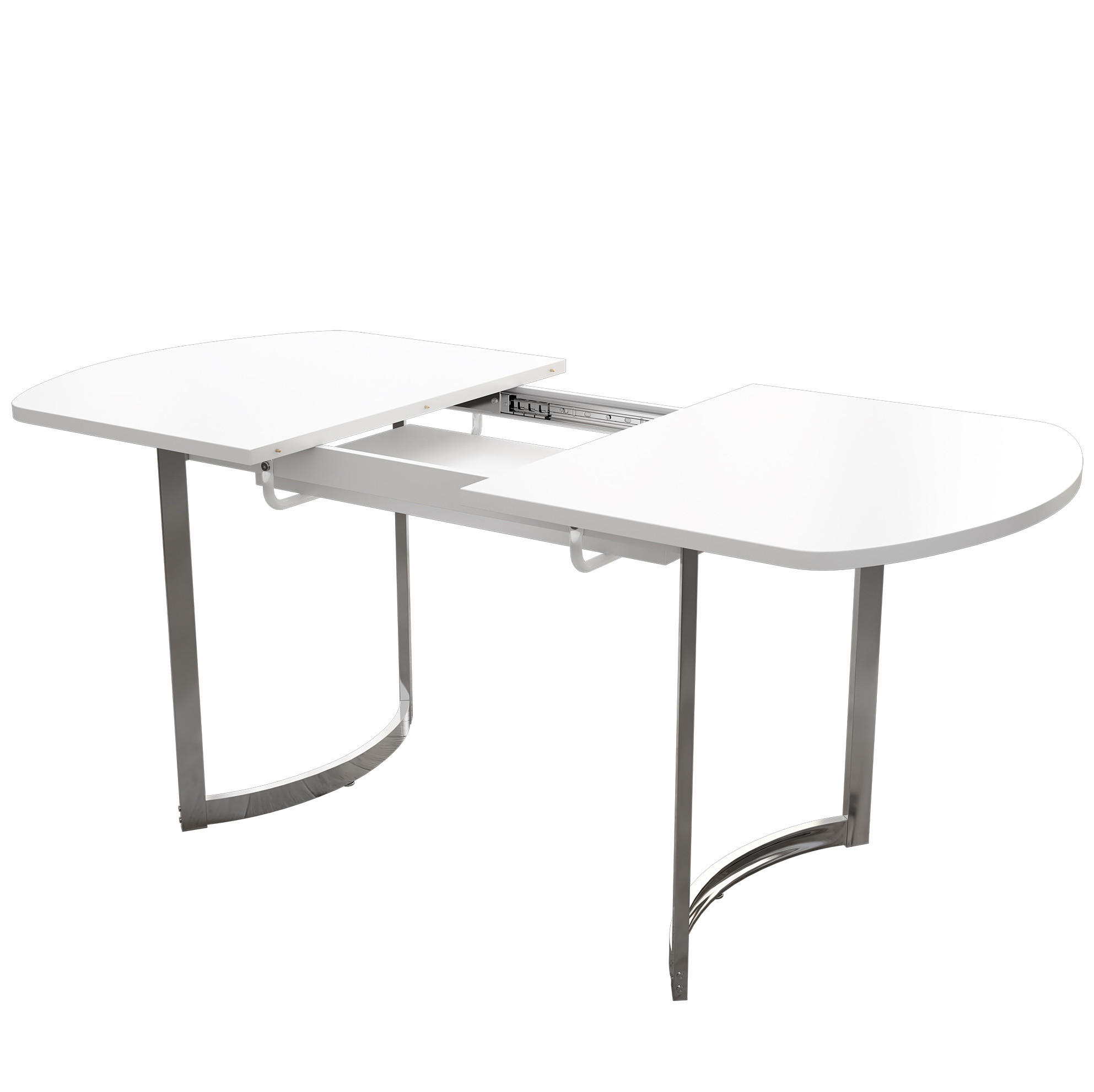 Modfu JÍDELNÍ stůl z MDF 180x80x75 cm bílý rozkládací se stříbrnými kovovými nohami