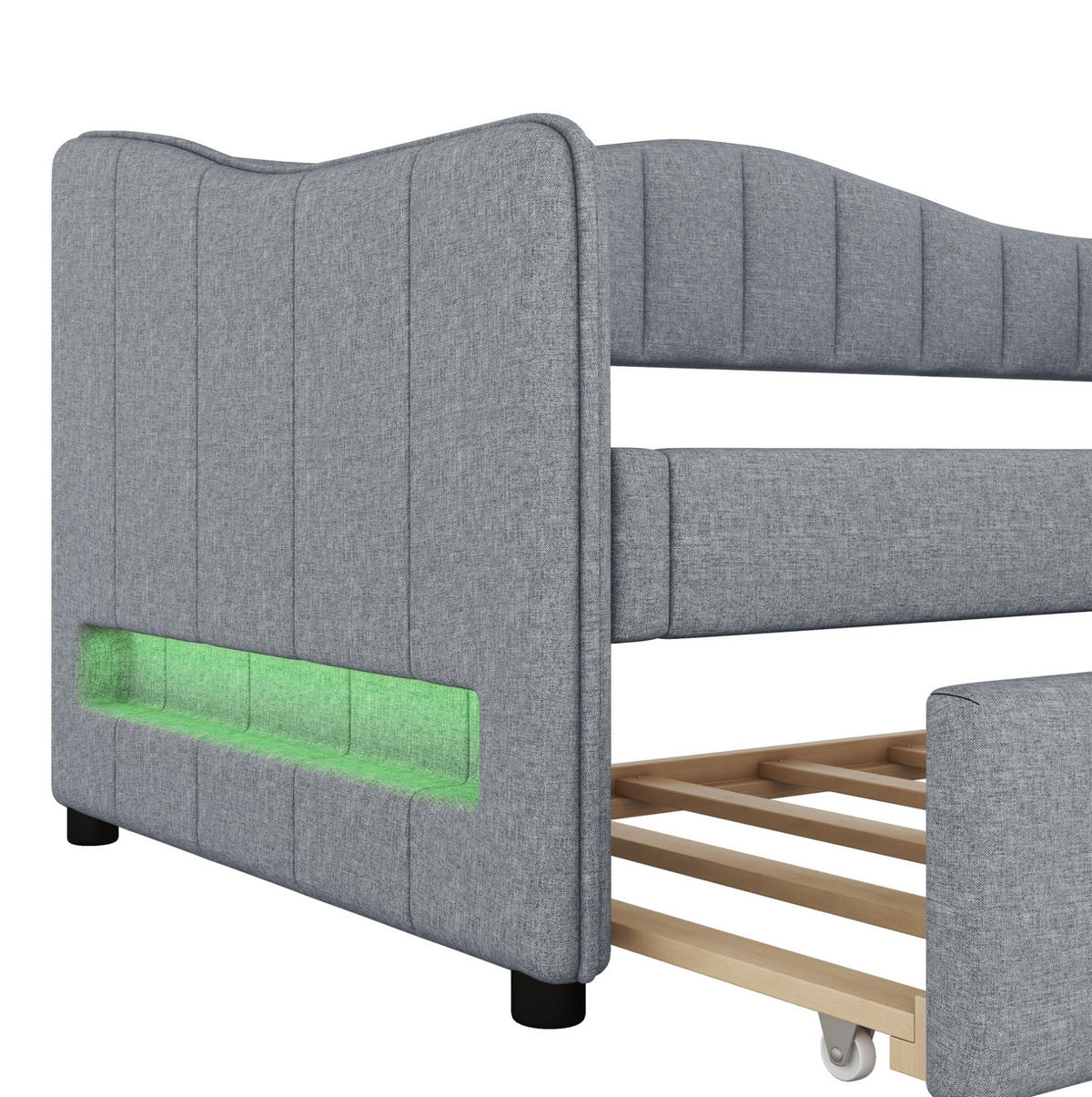 POLSTERBETT 90/200 cm Grau aus Leinen mit ausziehbarem Rollbett - Grau, Textil (90/200cm) - OKMYHOME