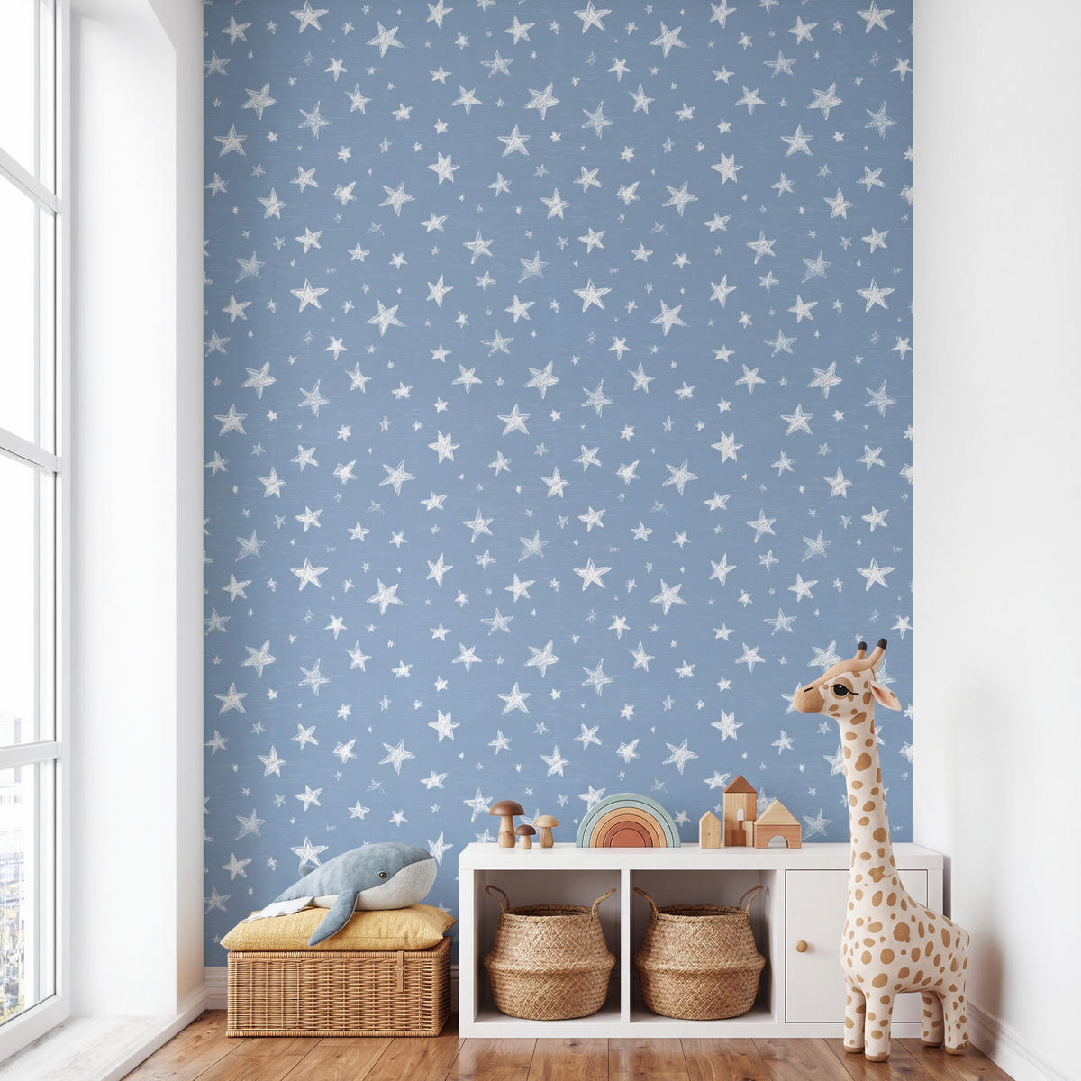 KINDERTAPETE - Sterne - Muster - Blau - 160x280 cm - Hellblau, Papier (160/280cm) - OnlyWow