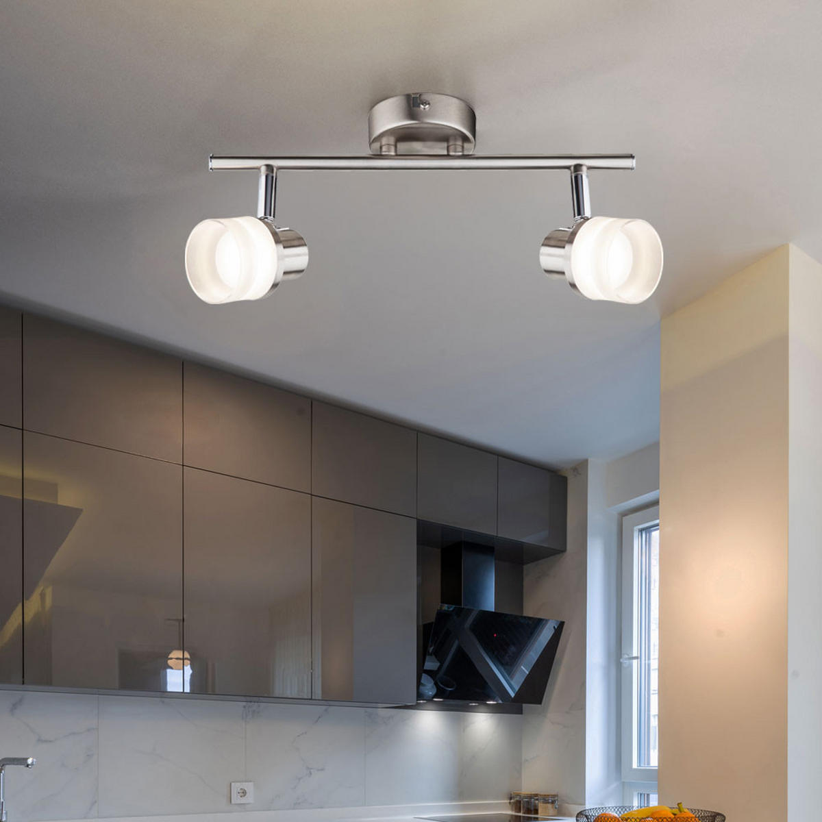 LED DECKENLEUCHTE Chrom Silber matt - Silberfarben, Metall (31.5/8/13.9cm) - Globo Lighting