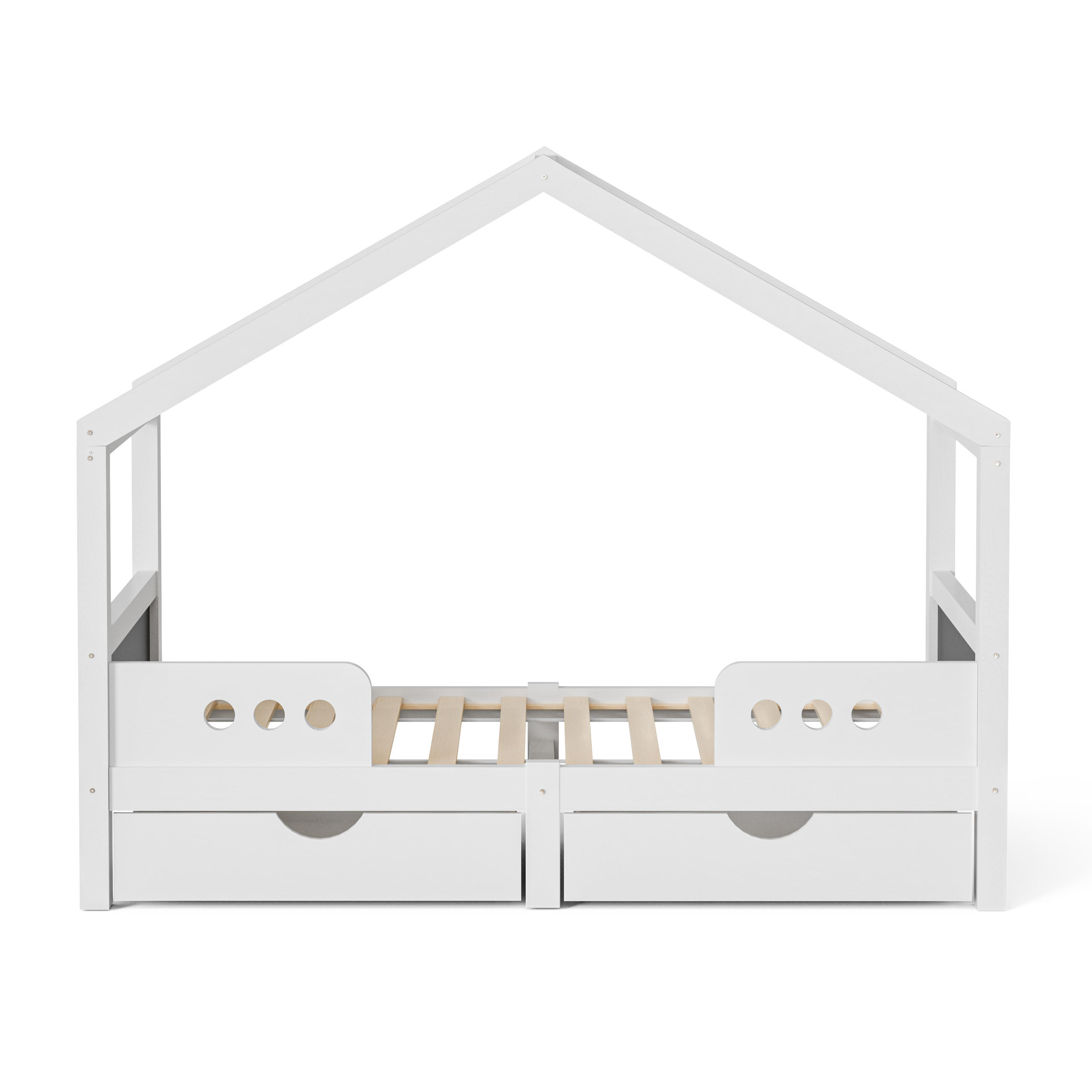 HAUSEBETT 90 x 200 cm mit Doppelschublade in Weiß - Weiß, Holz (90/200cm) - KOMHTOM