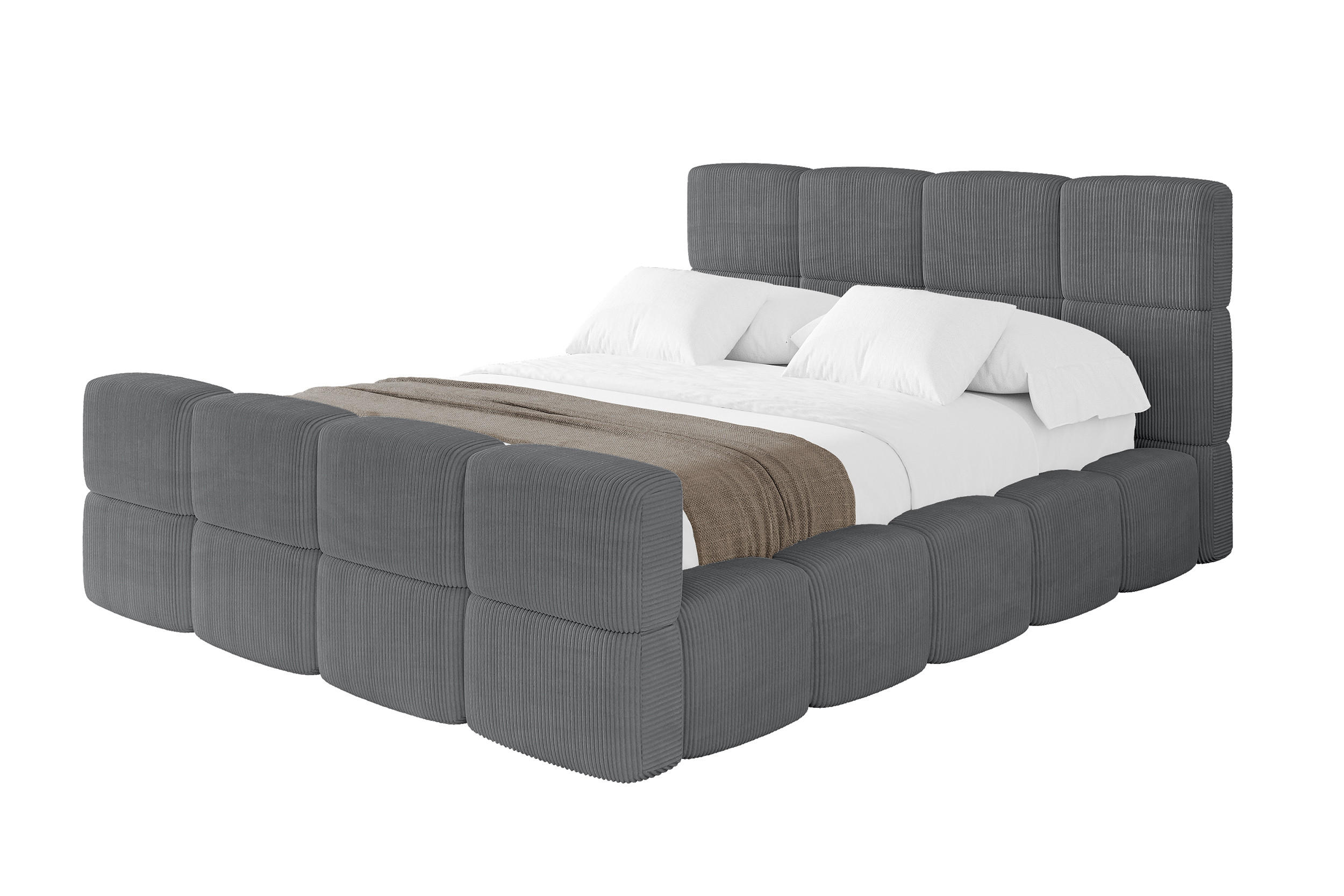 POLSTERBETT mit Bettkasten und Lattenrost, Bett mit Matratze H3/H4, Kopfteil, Boxbett, Doppelbett mit Stauraum - NATA-Z 120x200 Dunkelgrau - Chromfarben, Holzwerkstoff/Textil (120/200cm) - ALTDECOR