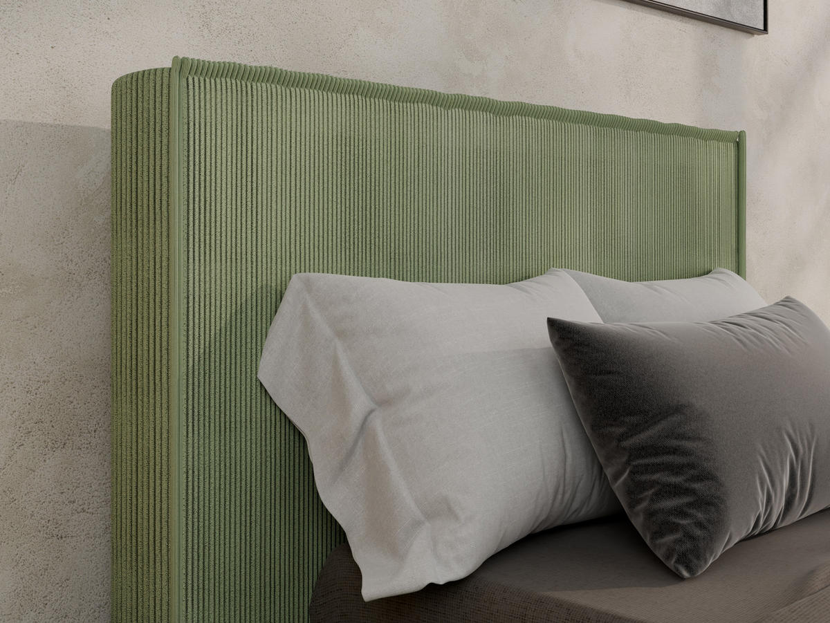 POLSTERBETT SANA 90x200cm Elegantes Polsterbett für modernen Wohnstil , 7-Zonen-Taschenfederkernmatratze mit kokos ARLAN (21 cm), Currygelb - Grün, Holz (90/200cm) - Panda Möbel