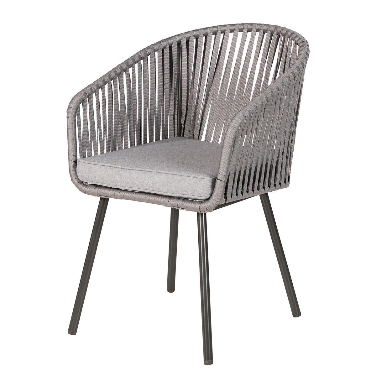 GARTENSTUHL - Stahl / Polyester - 2er-Set - Hellgrau, Textil/Metall (56/79/62cm) - home24