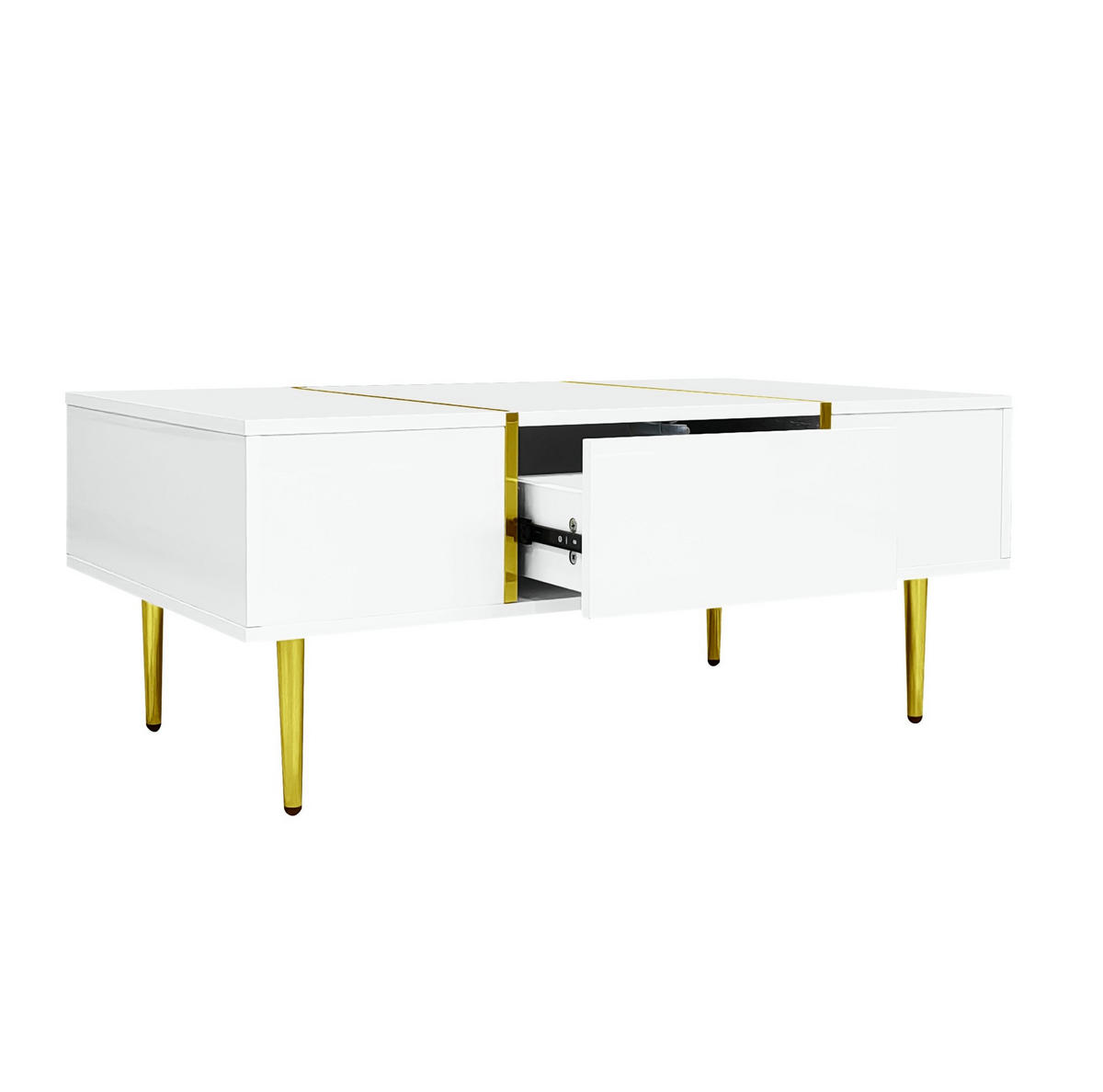 COUCHTISCH mit 2 Schubladen 100 x 60 cm Weiß Hochglanz - Weiß, Metall (100/60/41.5cm) - Meubliv