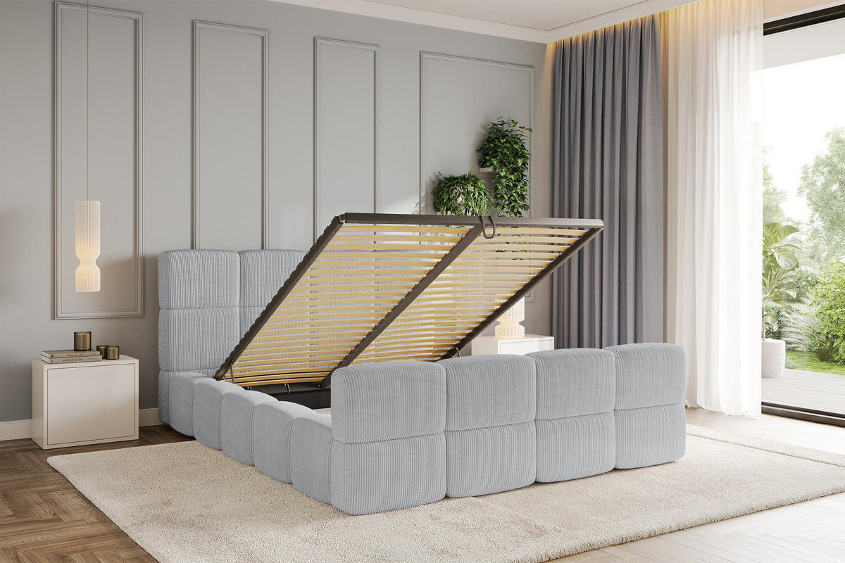 POLSTERBETT mit Bettkasten und Lattenrost, Bett mit Kopfteil, Boxbett ohne Matratze, Doppelbett mit Stauraum - NATA-Z 120x200 Grau - Graphitfarben, Holzwerkstoff/Textil (120/200cm) - ALTDECOR
