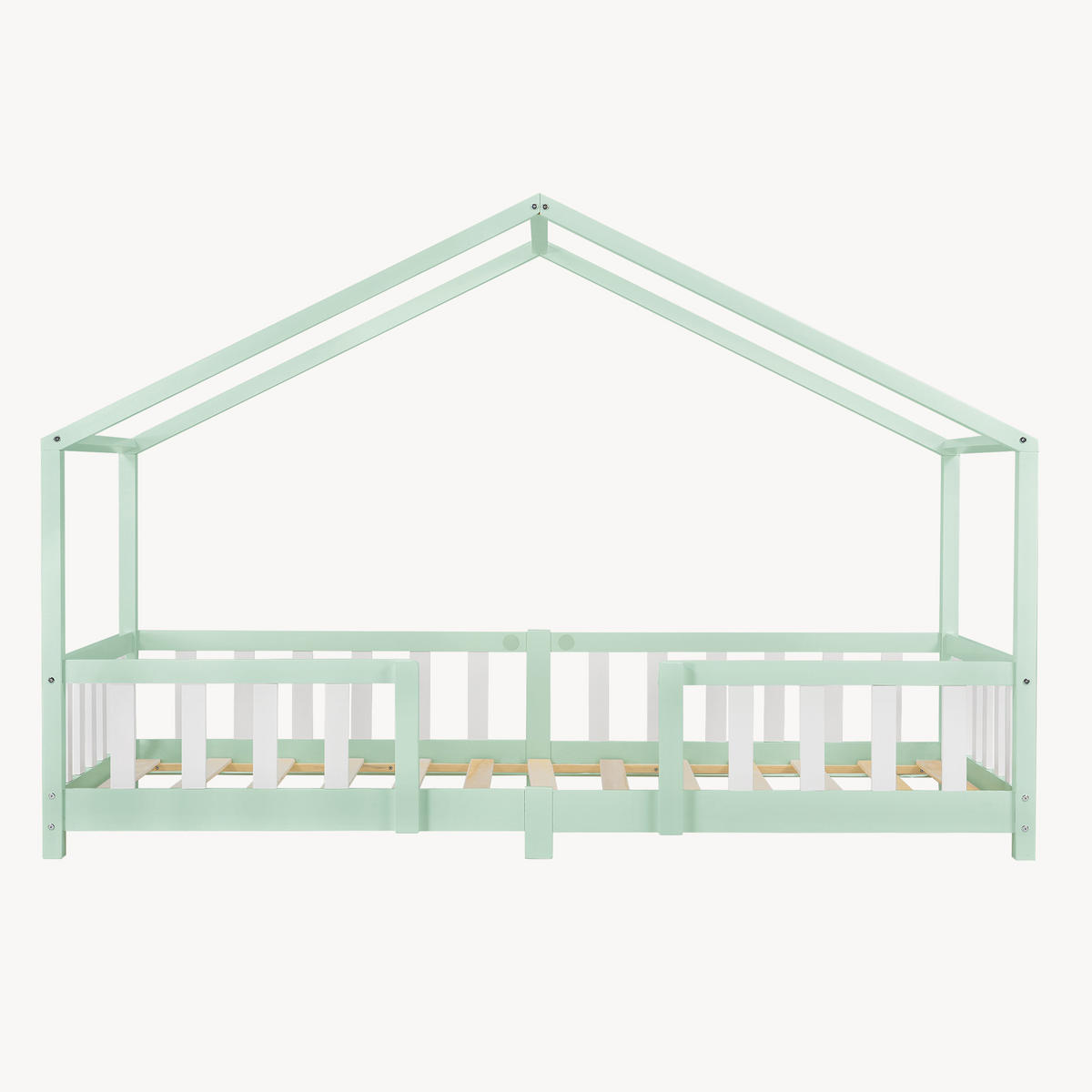 HAUSBETT Treviolo - Weiß/Mintgrün, Holz (90/200cm) - [en.casa]