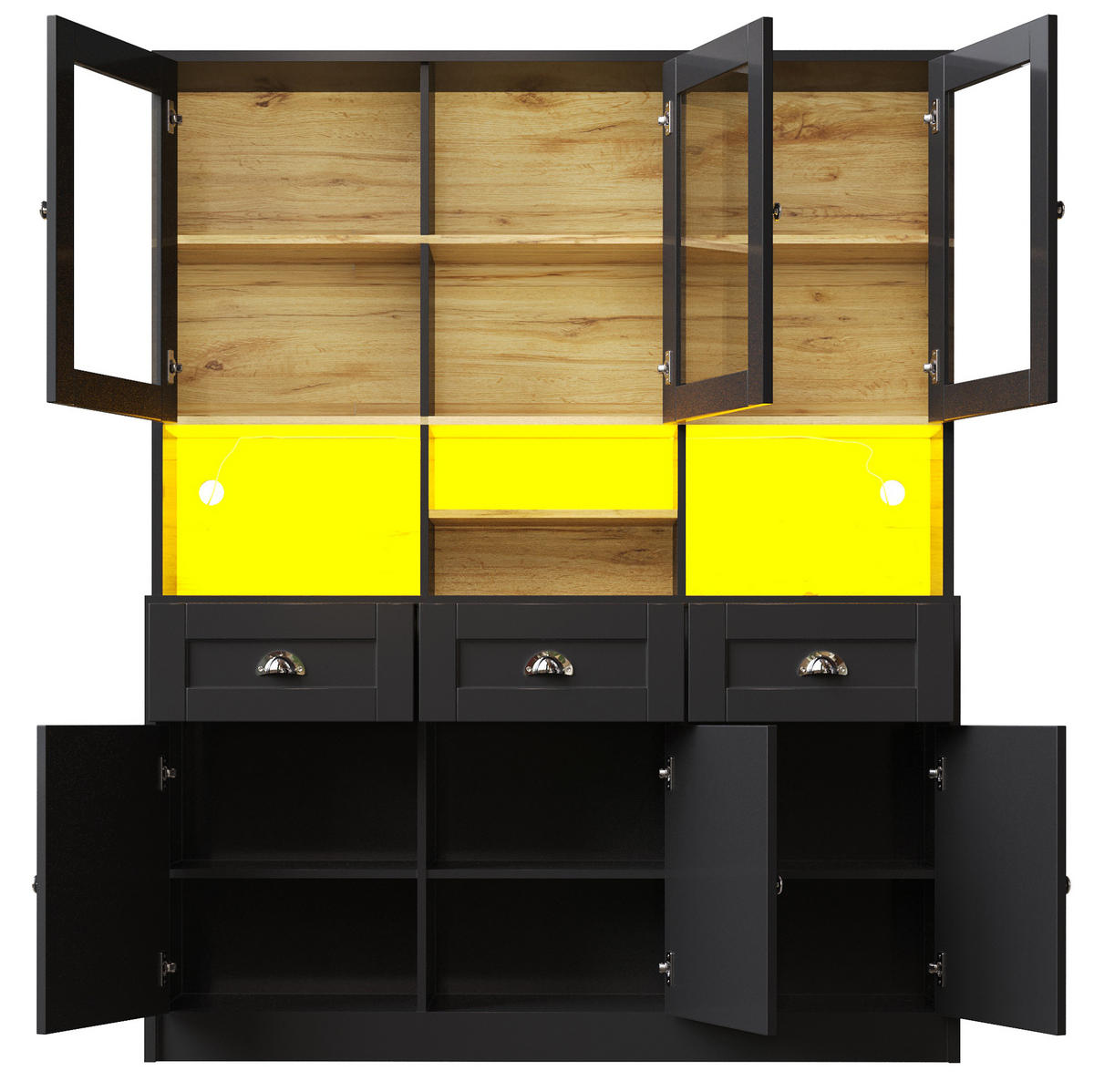 KÜCHENSCHRANK mit LED 140 x 40 x 175 cm MDF Schwarz - Schwarz, Holzwerkstoff (40/175/140cm) - Meubliv
