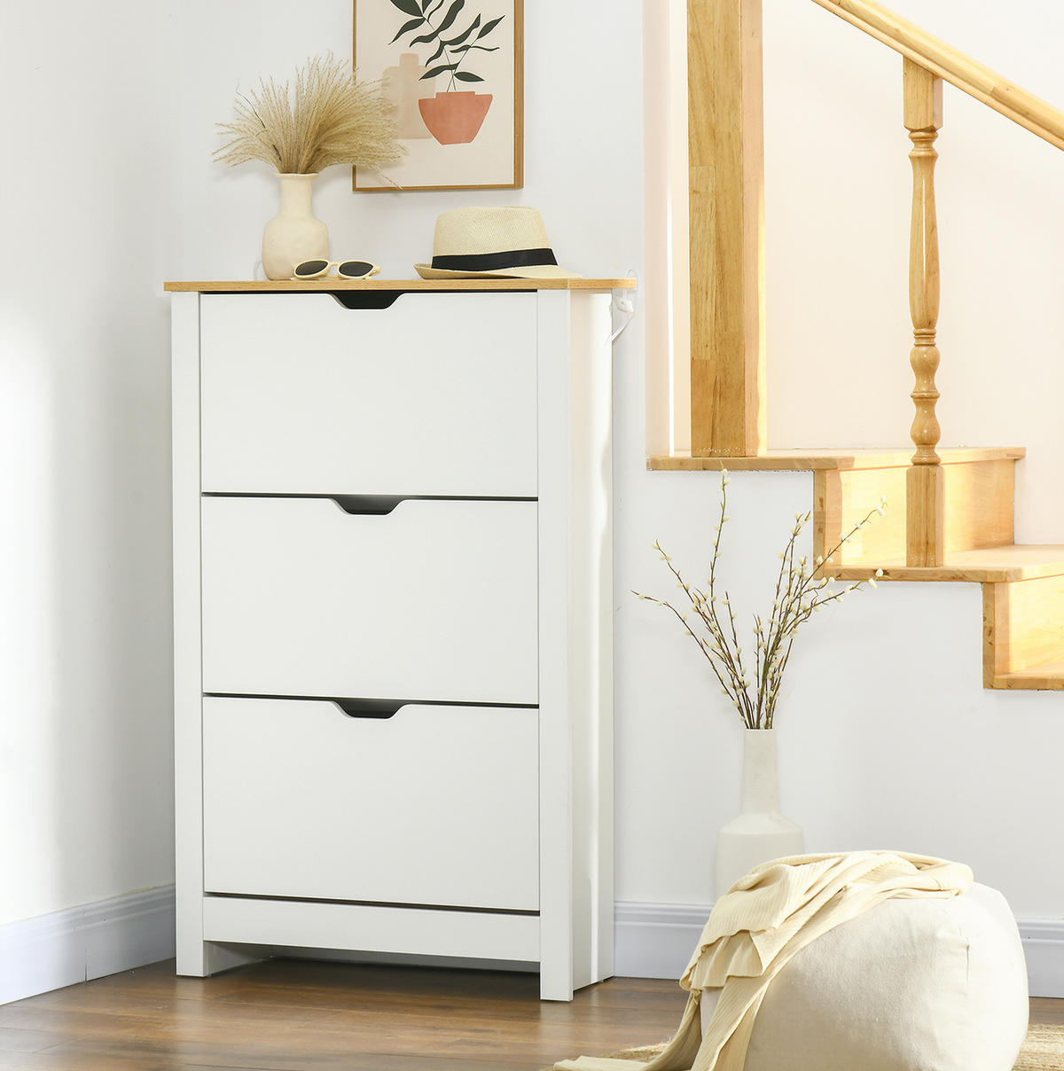 SCHUHSCHRANK 72/112/26 cm Weiß aus Holzwerkstoff mit 3 Klappen - Weiß, Holzwerkstoff (72/112/26cm) - OKMYHOME