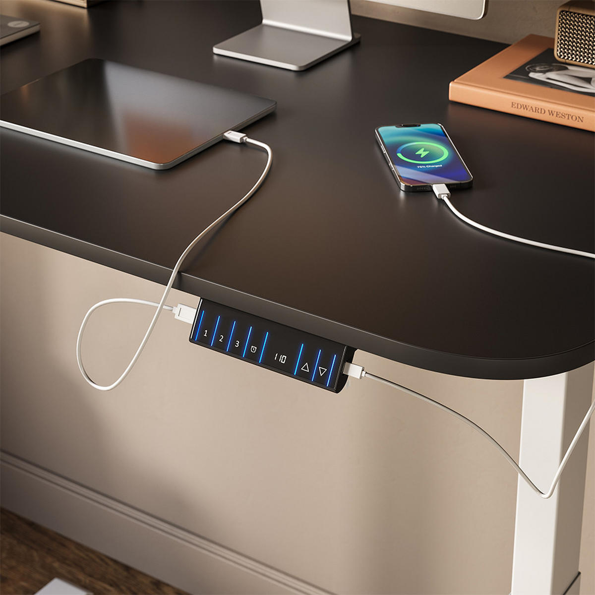 PSACÍ STŮL Elevate Bílá/antracitová - bílá, kompozitní dřevo (70/120/120cm) - Vicco