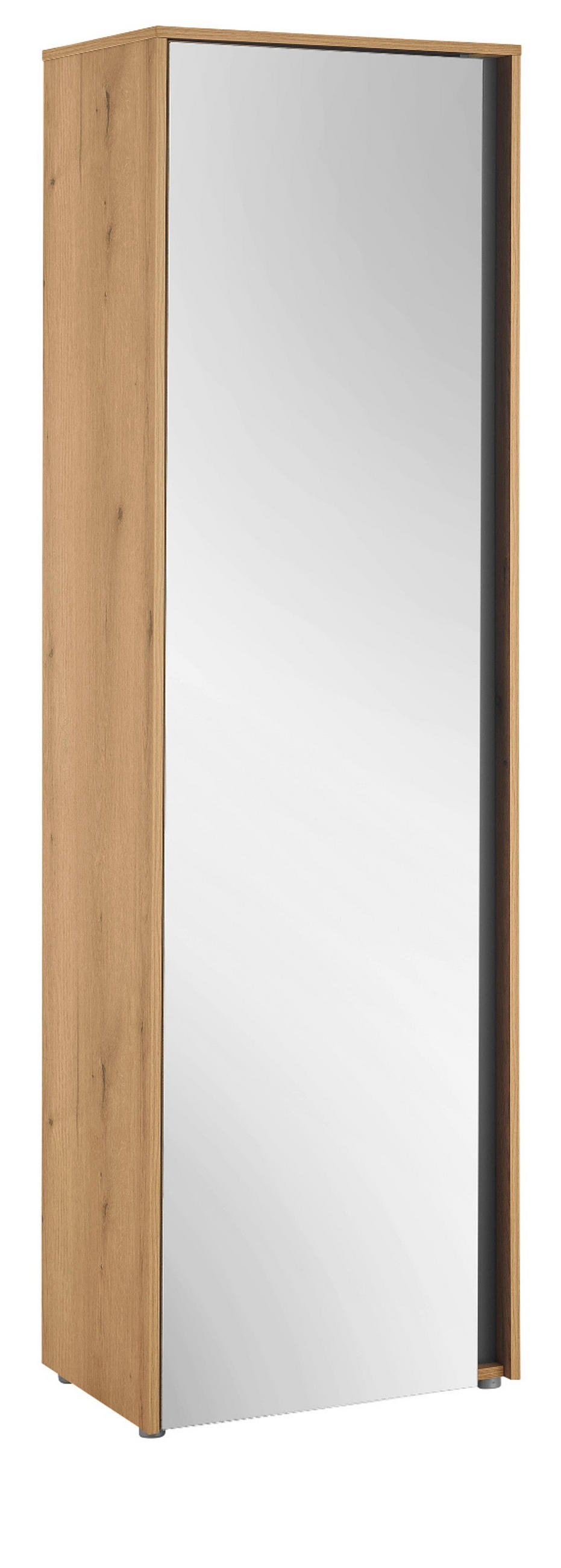 GARDEROBENSCHRANK Evoke Eiche, grau 60 x 200 cm, Flurschrank mit Spiegel - Eichefarben/Schwarz, Glas/Holzwerkstoff (60/200/40cm) - Furn.Design