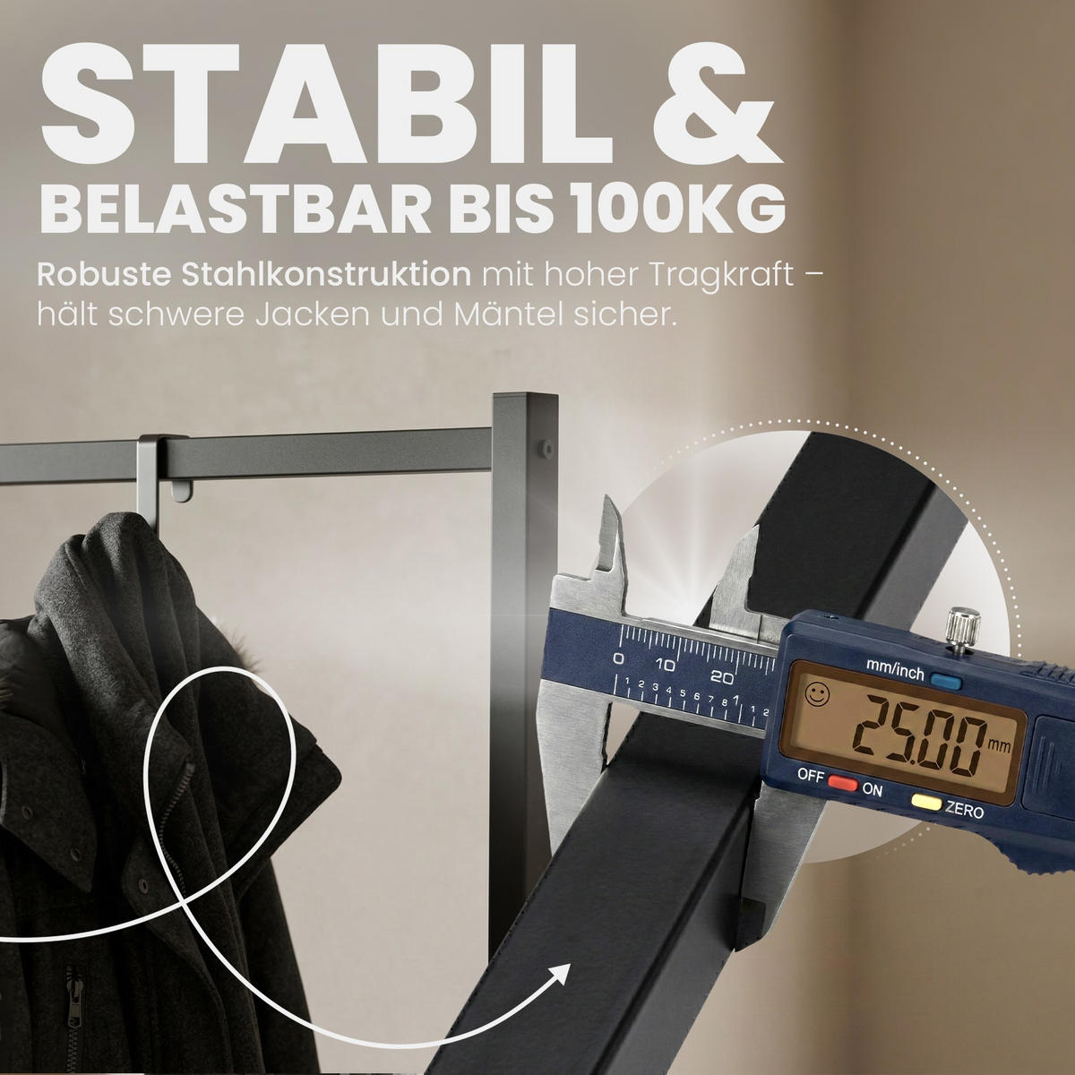 KLEIDERSTÄNDER 150x38x120-schwarz-Metall - Schwarz, Metall (150/120/38cm) - CLP