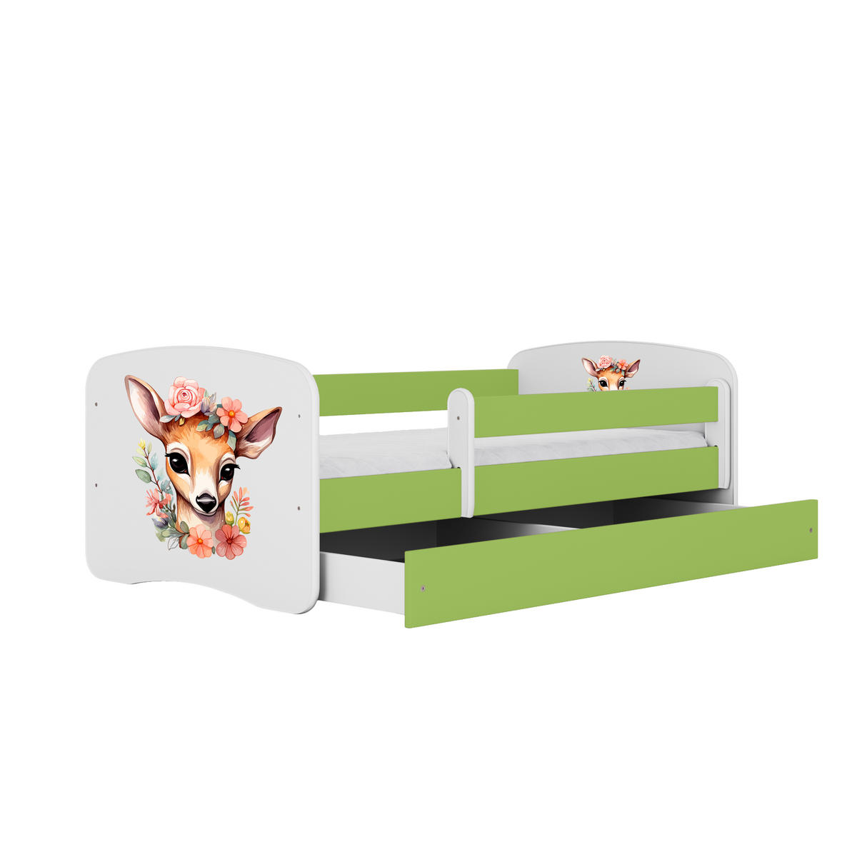 KINDERBETT Bambi mit Schublade und Matratze 160/80 - Grün, Holzwerkstoff (80/160cm) - RAUMHIRSCH FURNITURE