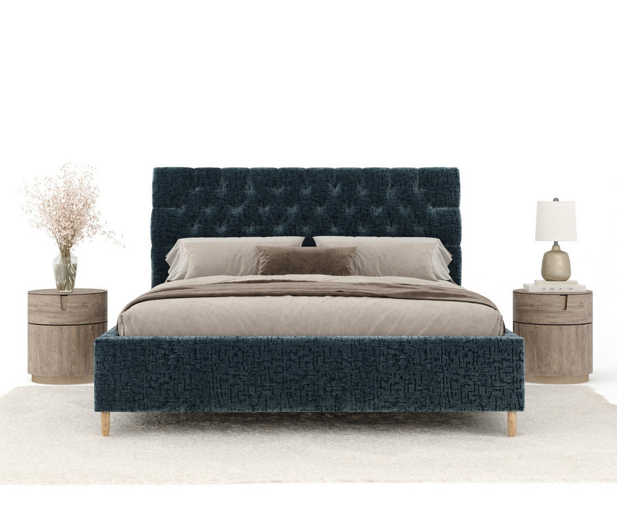 POLSTERBETT Vezzola Blau 160/200 cm im Chenille-Stoff - Blau/Naturfarben, Holz/Holzwerkstoff (160/200cm) - Maison de Reve
