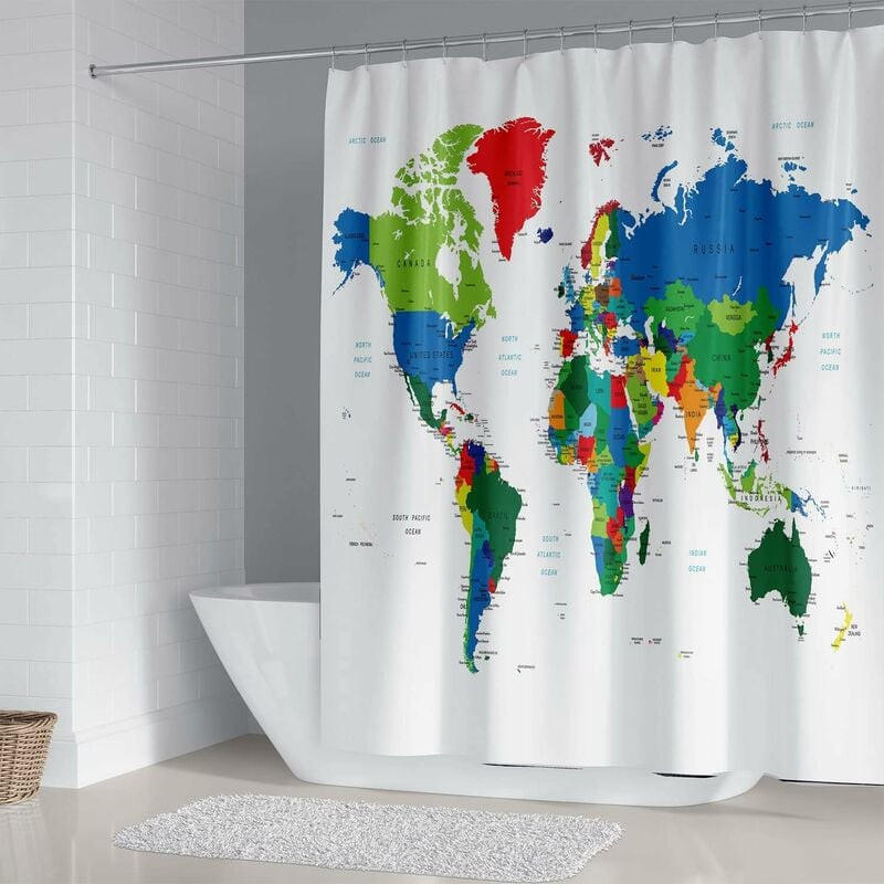 DUSCHVORHANG Polyester 180 x 180 cm wasserdicht schimmelresistent mit Ringen beschwerter Saum - Multicolor, Textil (180/180cm) - MCBOSON