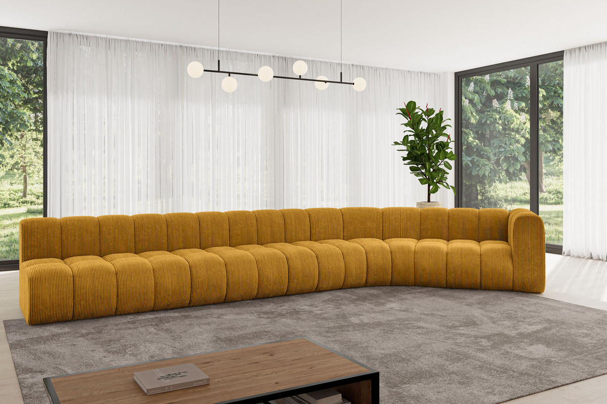 ECKSOFA modulares Sofa Karex-L3 - 490x194x70 cm Senfgelb - Currygelb, Holzwerkstoff/Textil (490/194cm) - ALTDECOR