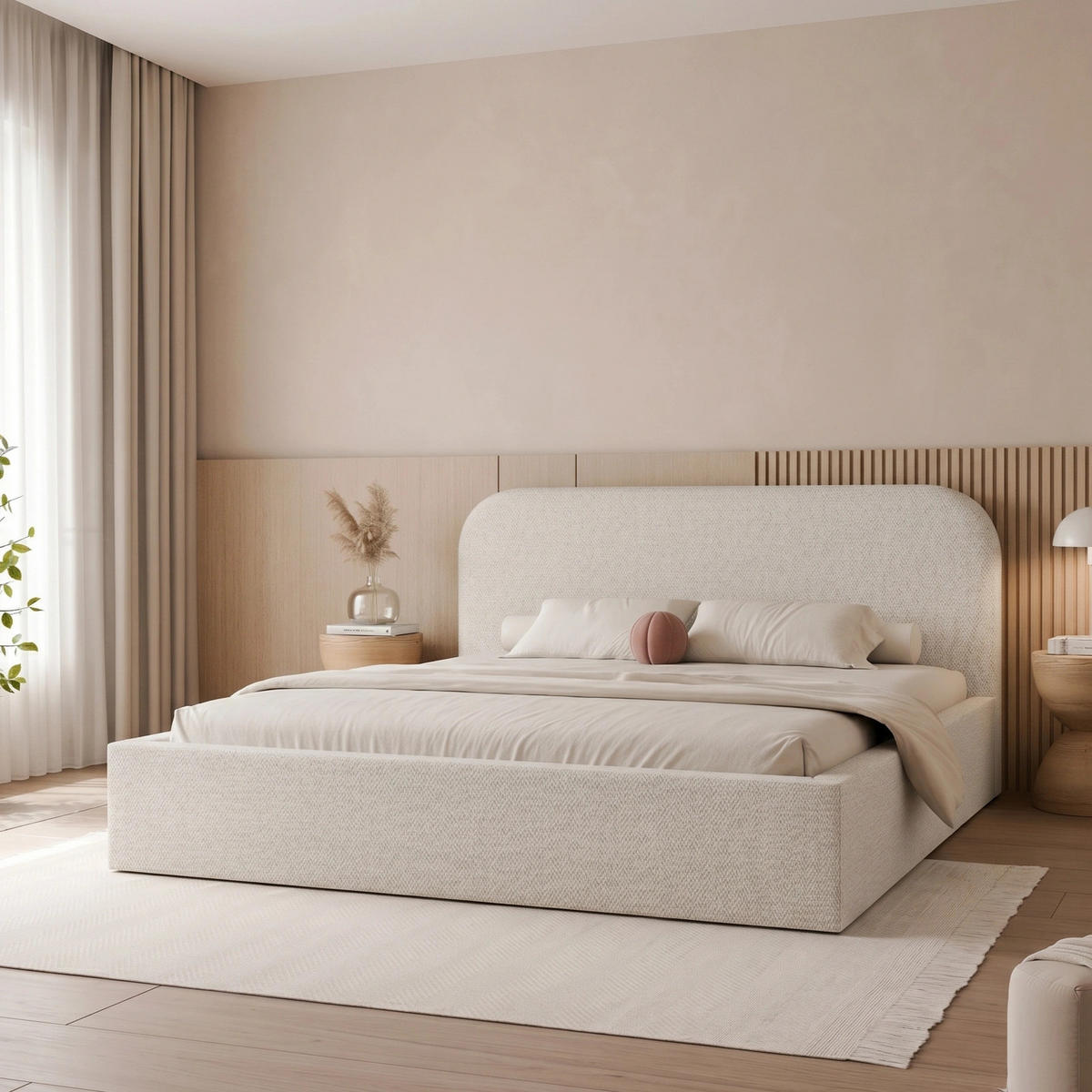 POLSTERBETT FUZZI 180x200 cm Beige (Stoff Lumi) - mit Bettkasten und Lattenrost - Beige, Holzwerkstoff/Textil (180/200cm) - Ravio