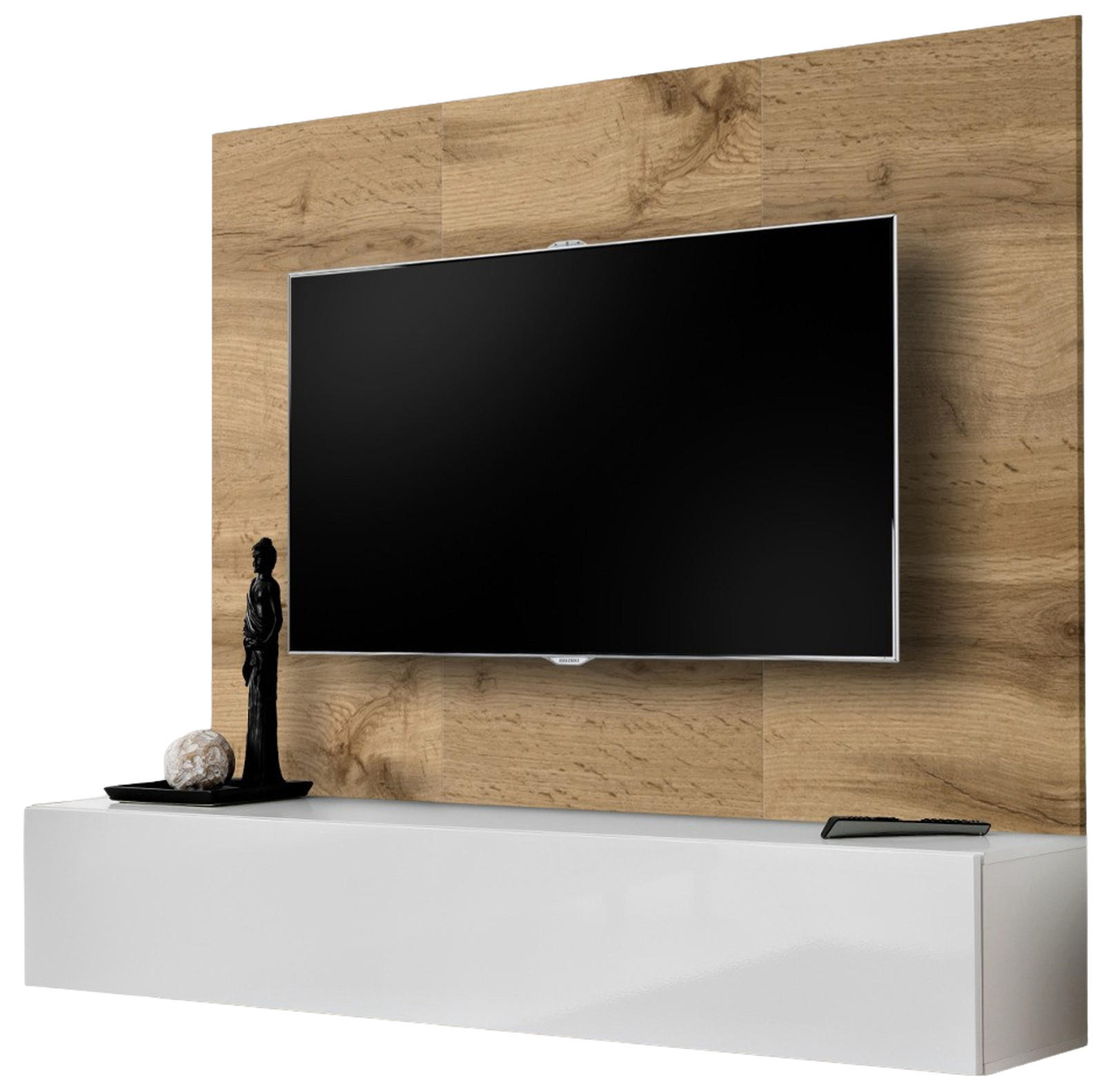 Inn.Furn Tv-Lowboard Eiche Wotan, Weiß 180x148x40 cm