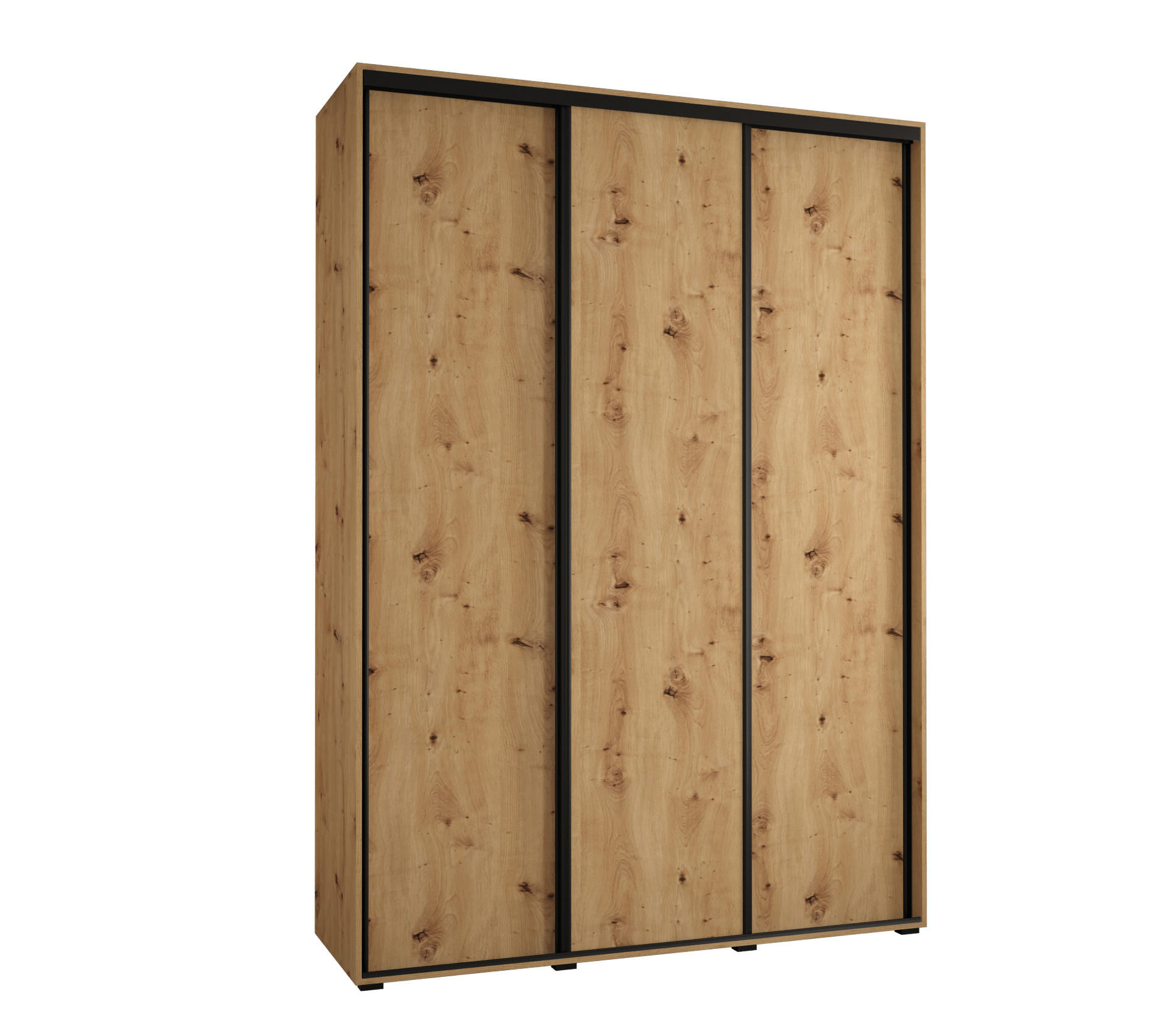 SCHWEBETÜRENSCHRANK 235,2/180/60 3-türig - Schwarz/Eiche Artisan, Holz/Metall (180/235/60cm) - Abiks Möbel