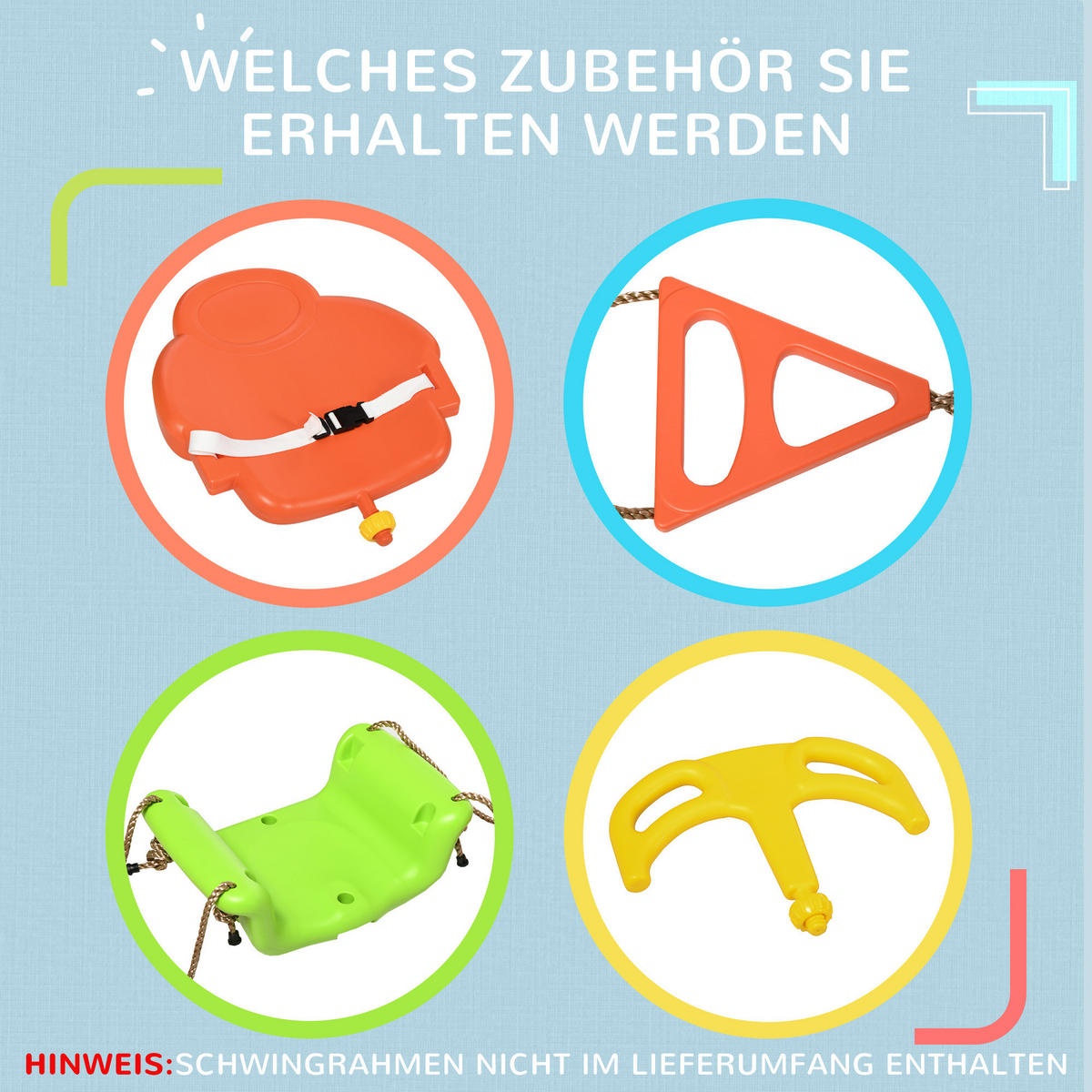 3-IN-1 Babyschaukel, Kinderschaukel mit verstellbarem Seil, Schaukelsitz, Grün - Multicolor, Kunststoff (34/48cm) - Outsunny